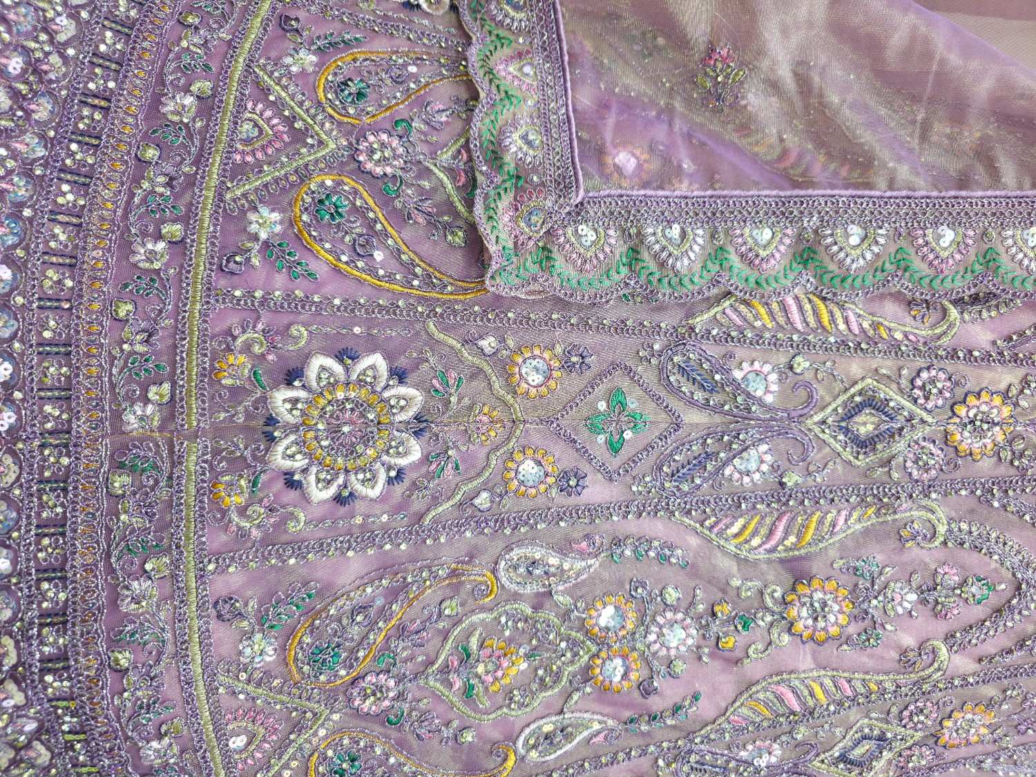 Lavender Designer Lehenga Choli with Intricate Embroidery & Jarkan Work – Shimmer Net Wedding Wear (Semi Stitched)