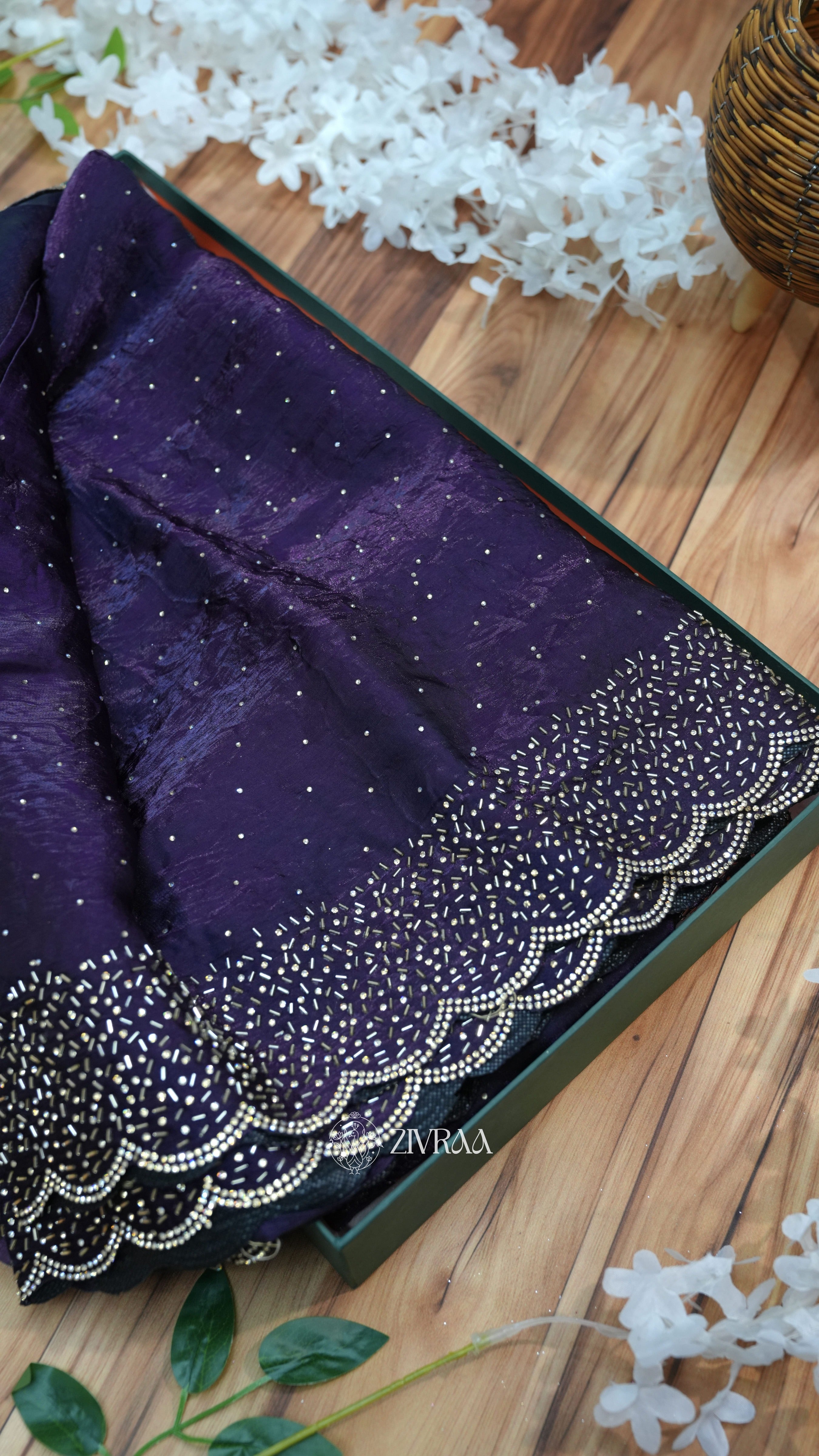 Festive Rani Saree with siroski Scalloped Border