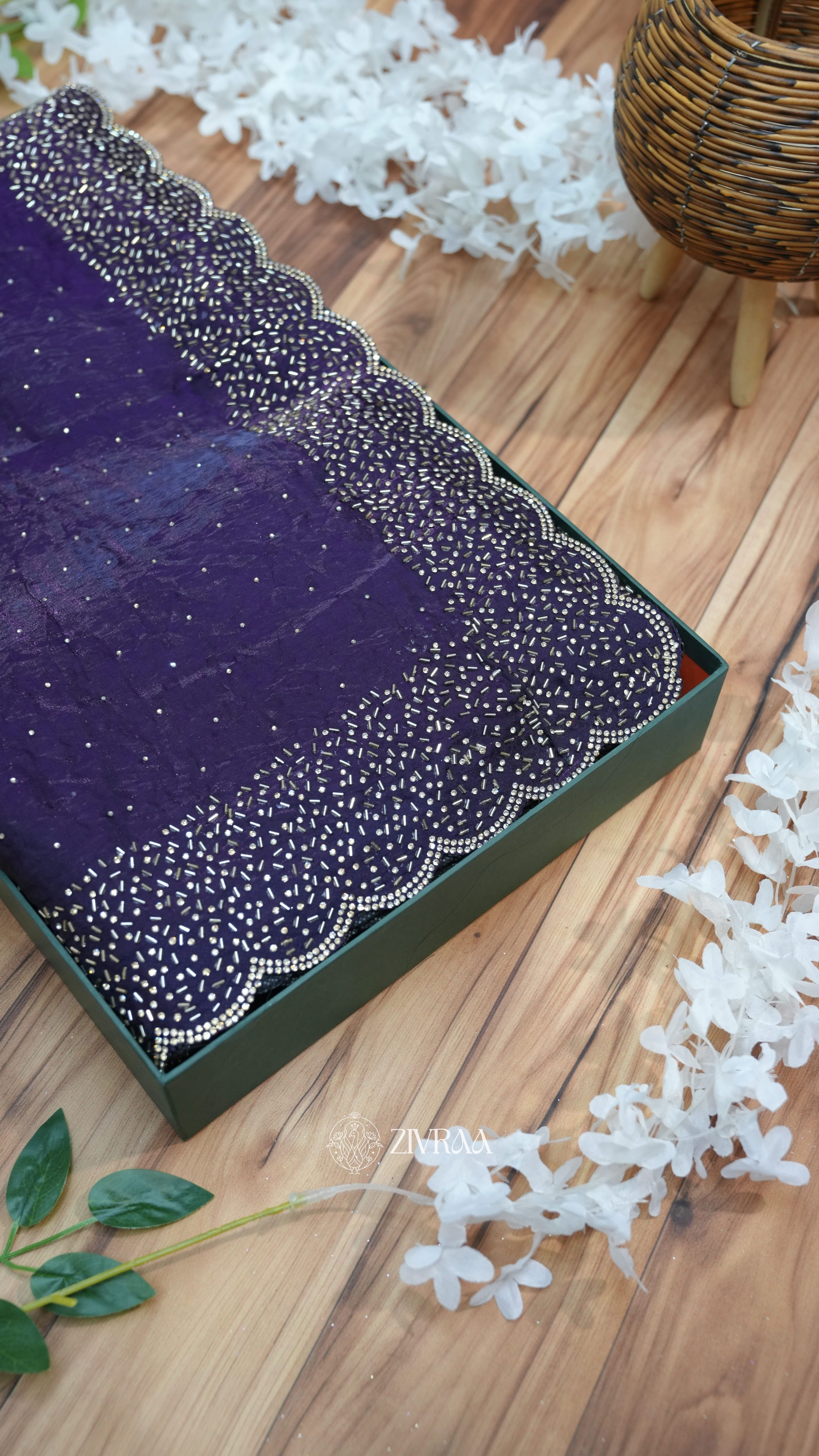 Elegant Red Hand-Embellished Saree with Scalloped Border