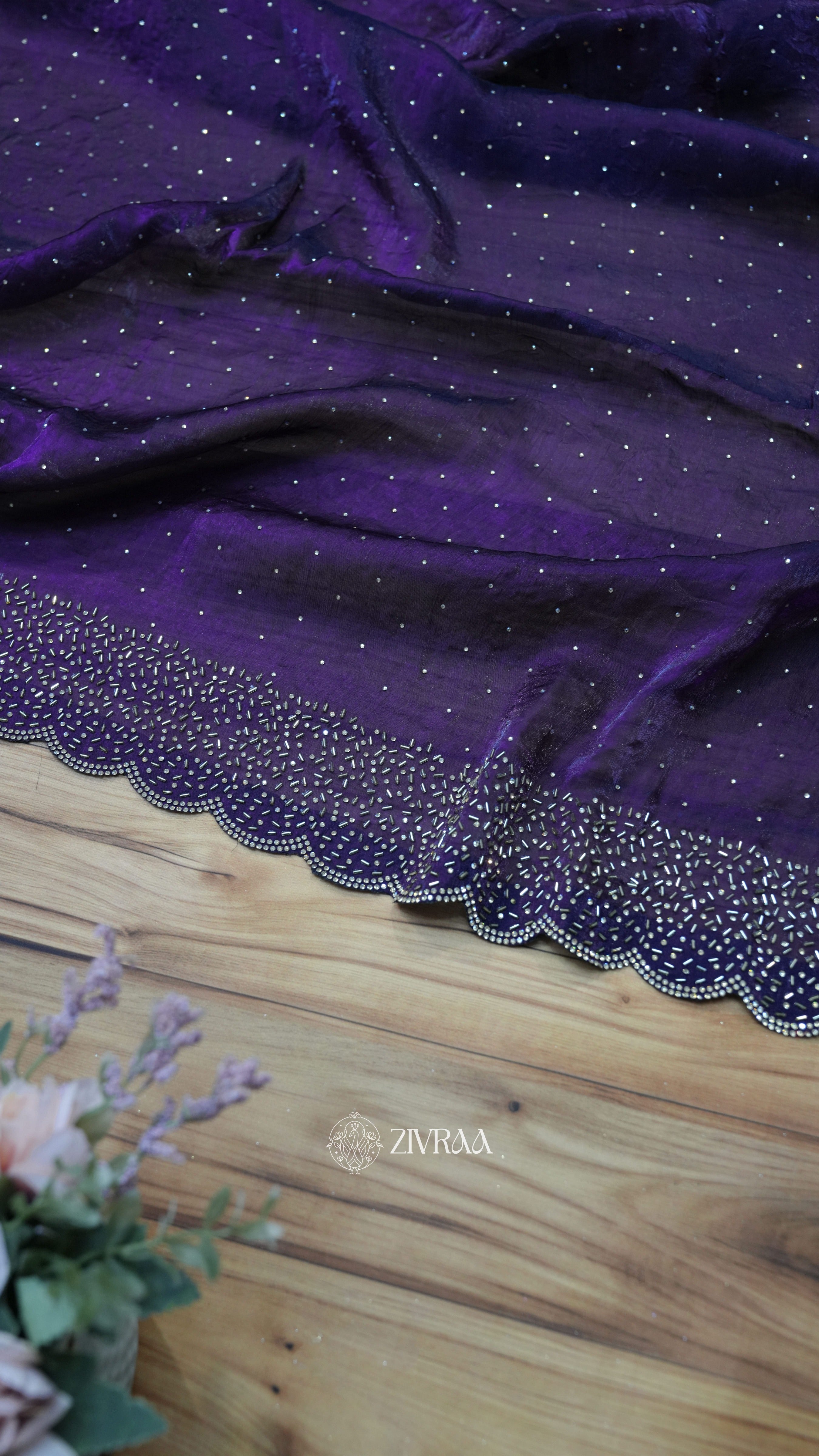 Festive Rani Saree with siroski Scalloped Border