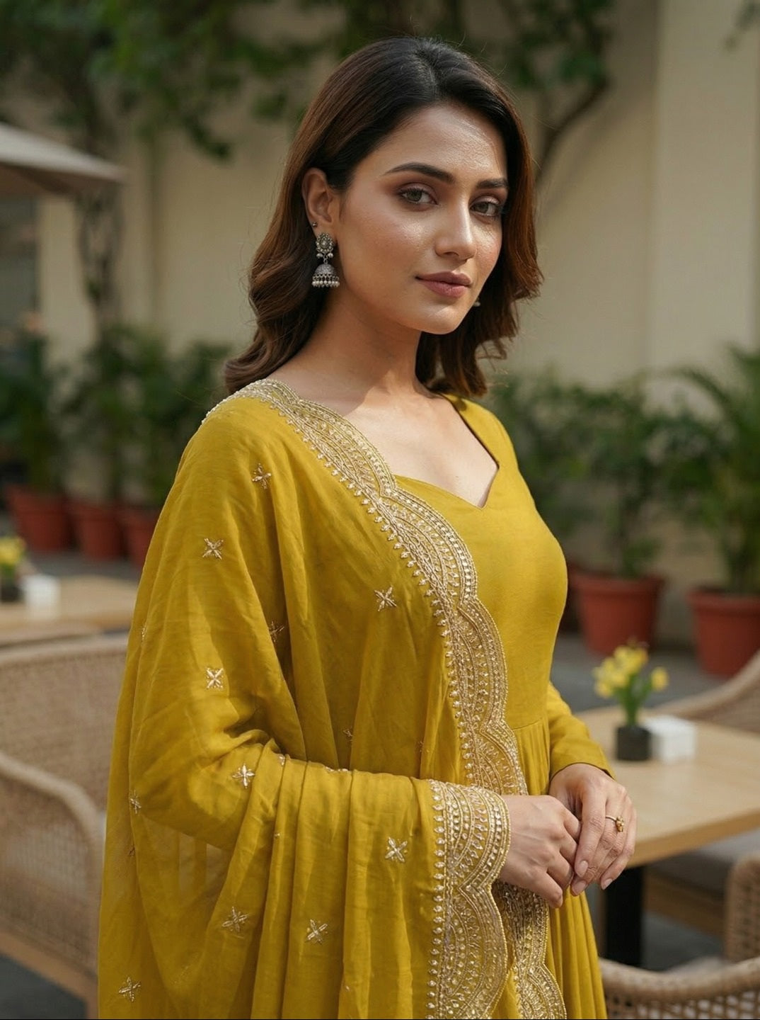 Roman Silk Chanderi Anarkali Kurta Set with Embroidered Dupatta & Pant | Fully Flared Festive Wear for Women