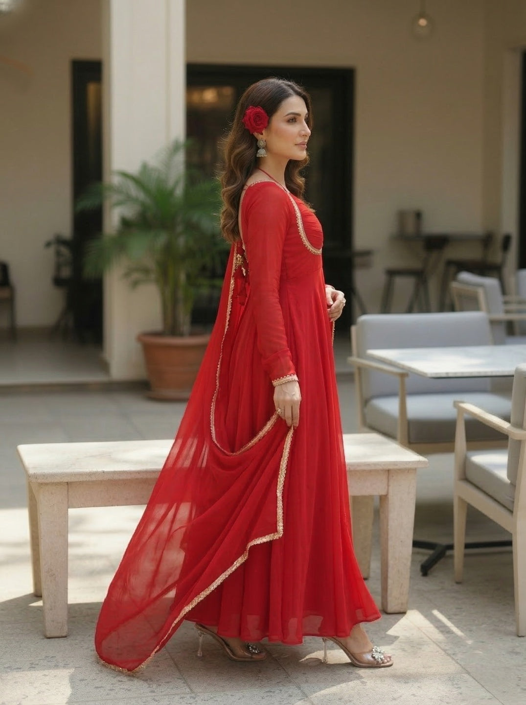 Georgette Anarkali Gown with Dupatta | Flared Festive & Wedding Wear for Women