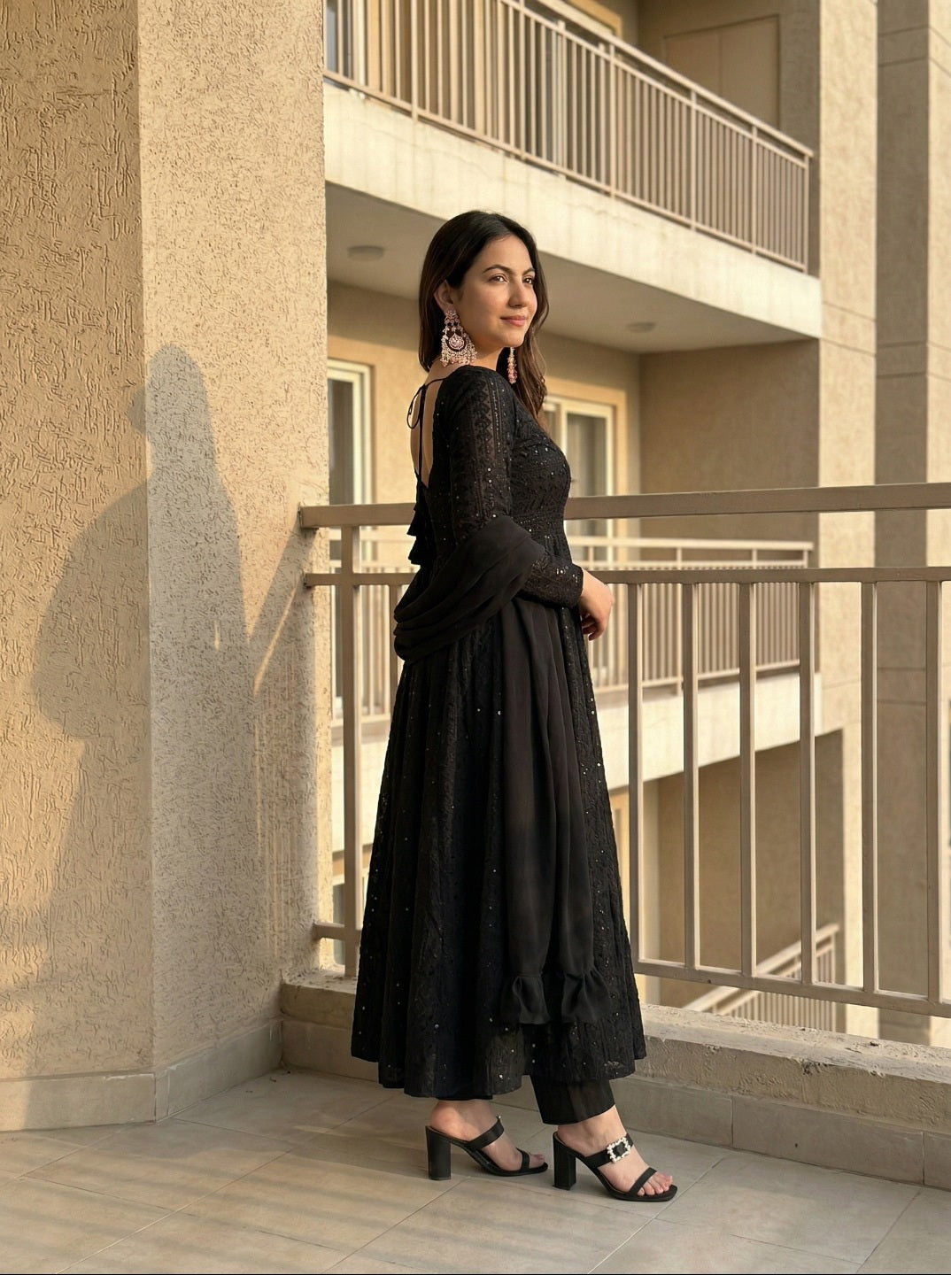 Lucknowi Georgette Anarkali Suit Set with Dupatta | Heavy Sequence Work Ethnic Wear for Women