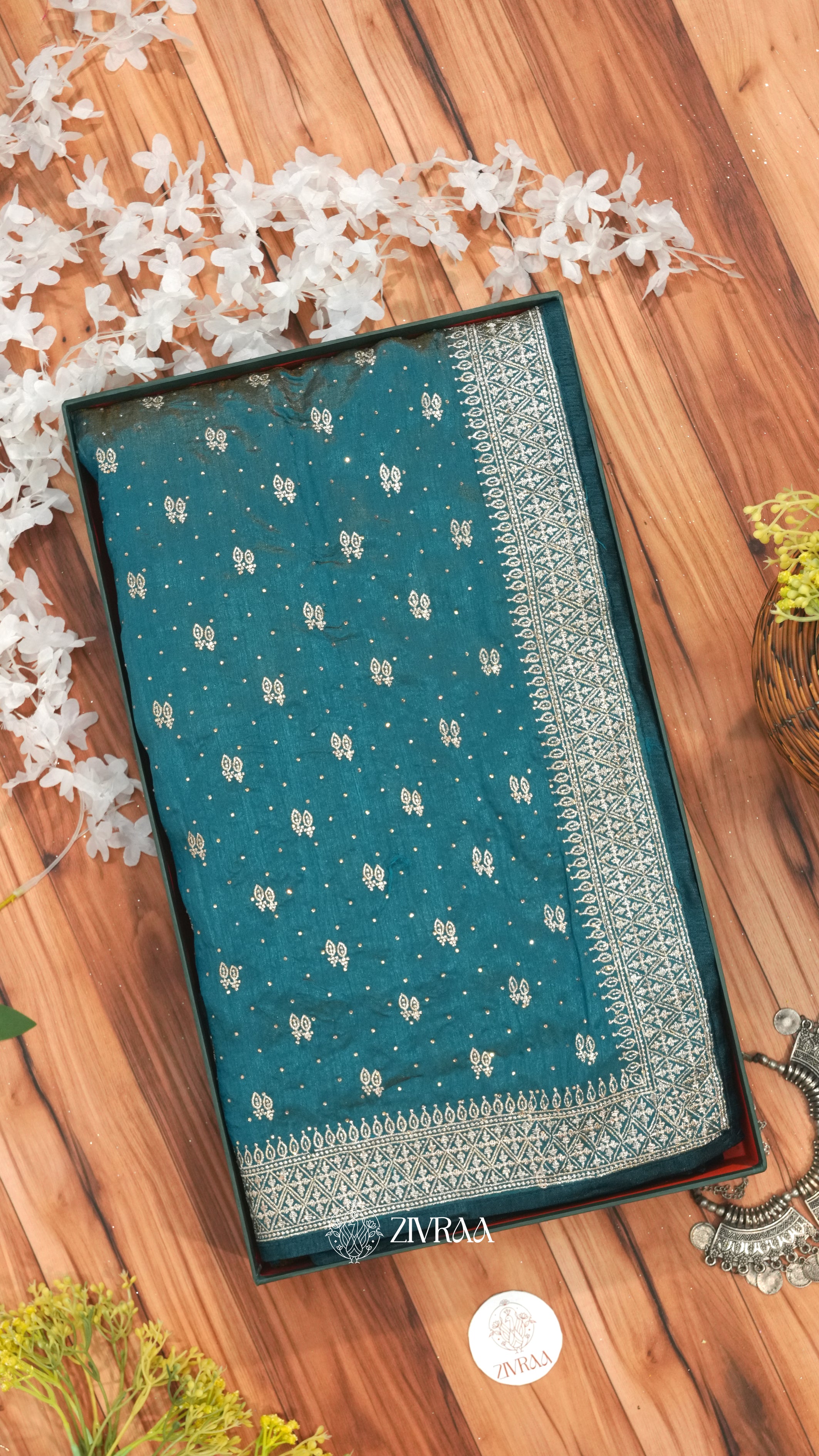 Elegant Dark Green Woven Silk Saree with Golden Motifs & Traditional Border