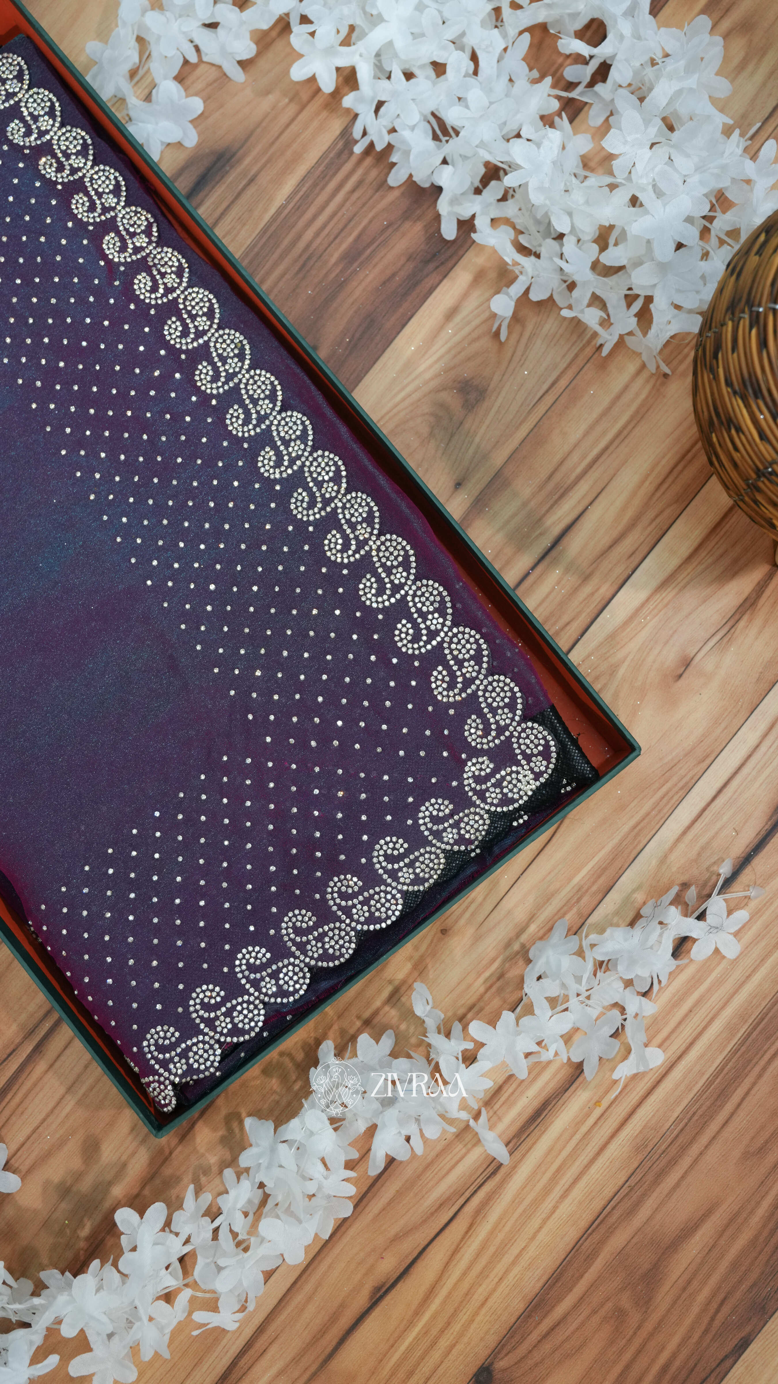 Royal Rani shimmer Swarovski Work Party Wear Saree with Elegant Border