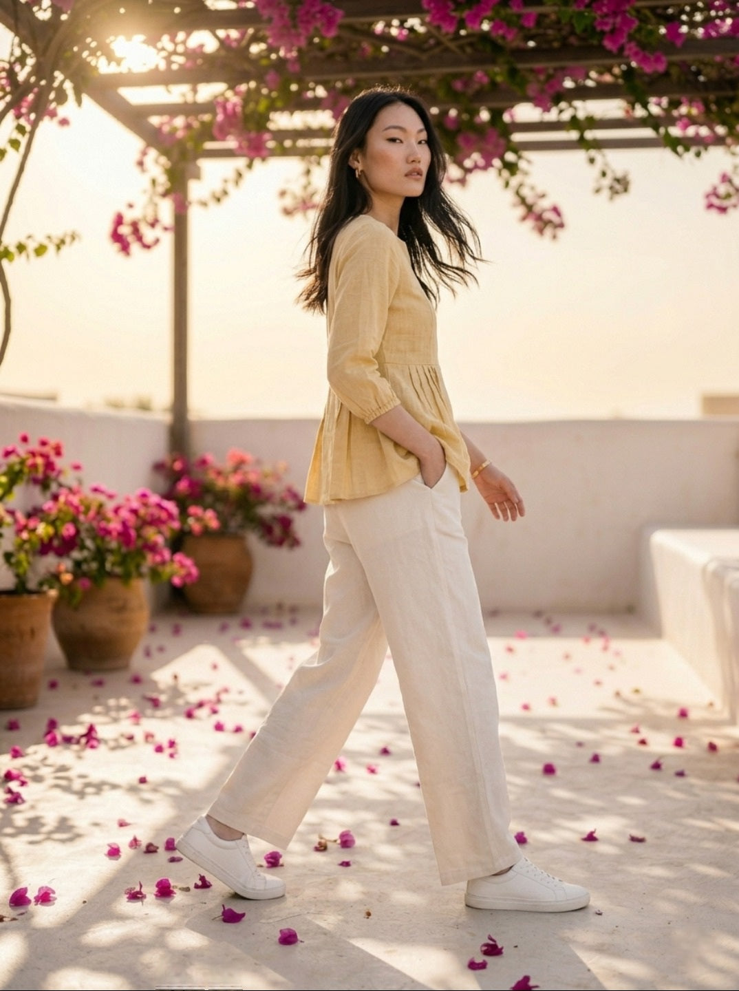 Women Trendy Linen Cotton Co-Ord Set | Elegant Peplum Summer Co-Ord Set Outfit