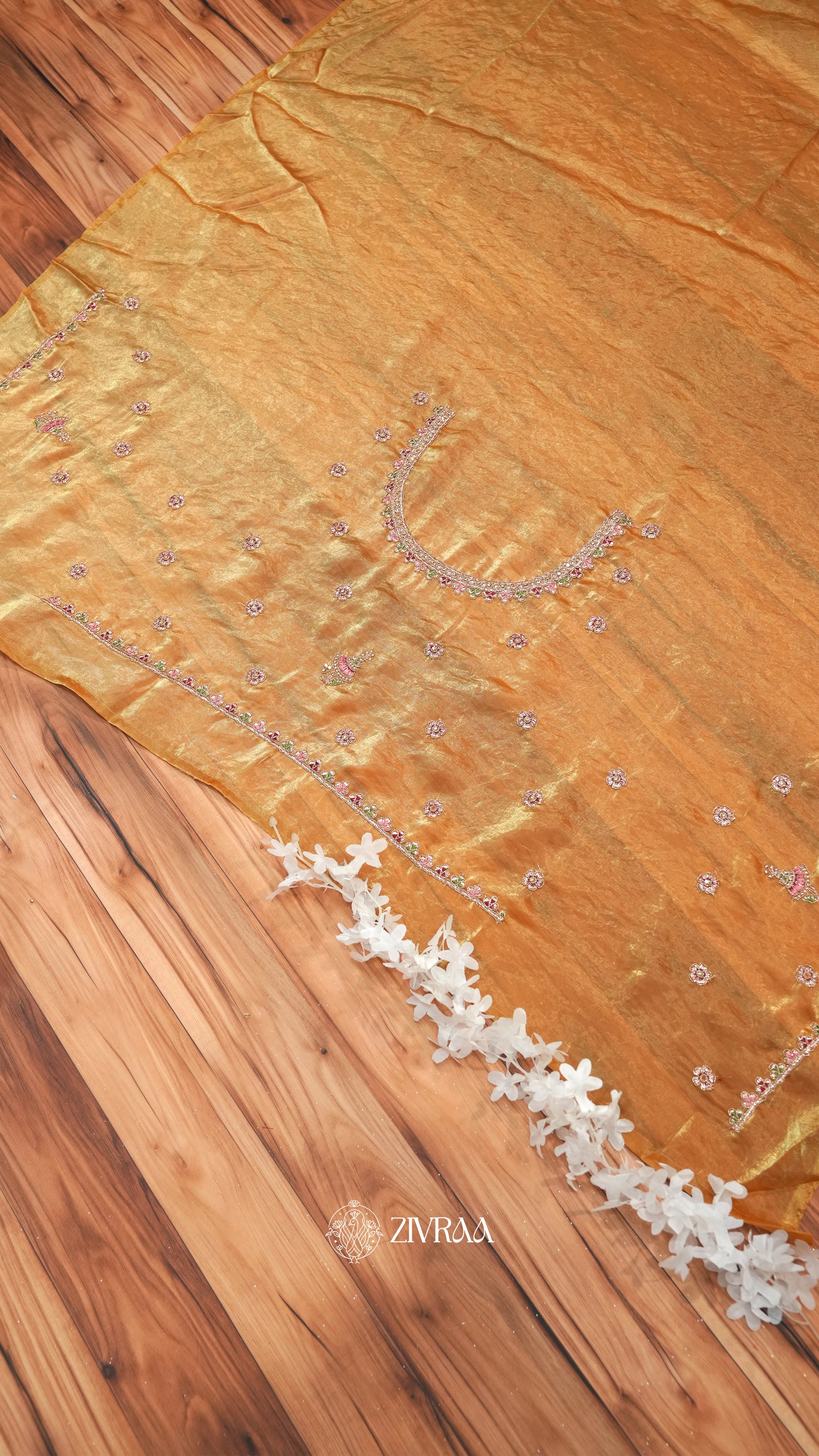 Elegant Lavender Grey Embroidered Organza Saree with Heavy Floral Zari Border