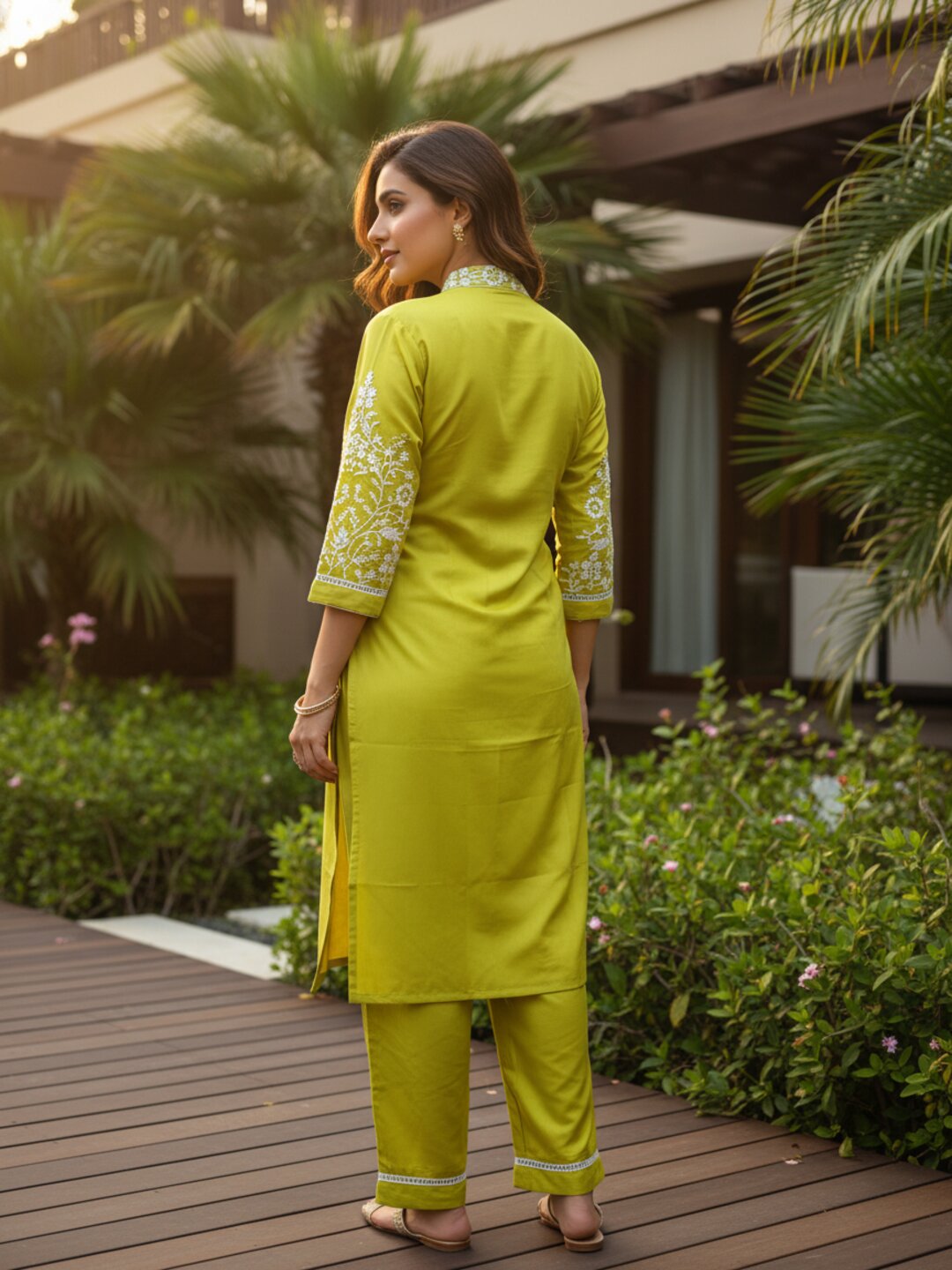 Women Embroidered Kurta Pant Set | Elegant V-Neck Straight Kurta with 3/4 Sleeves | Stylish Ethnic Casual & Festive Wear 2 Piece Kurta Set