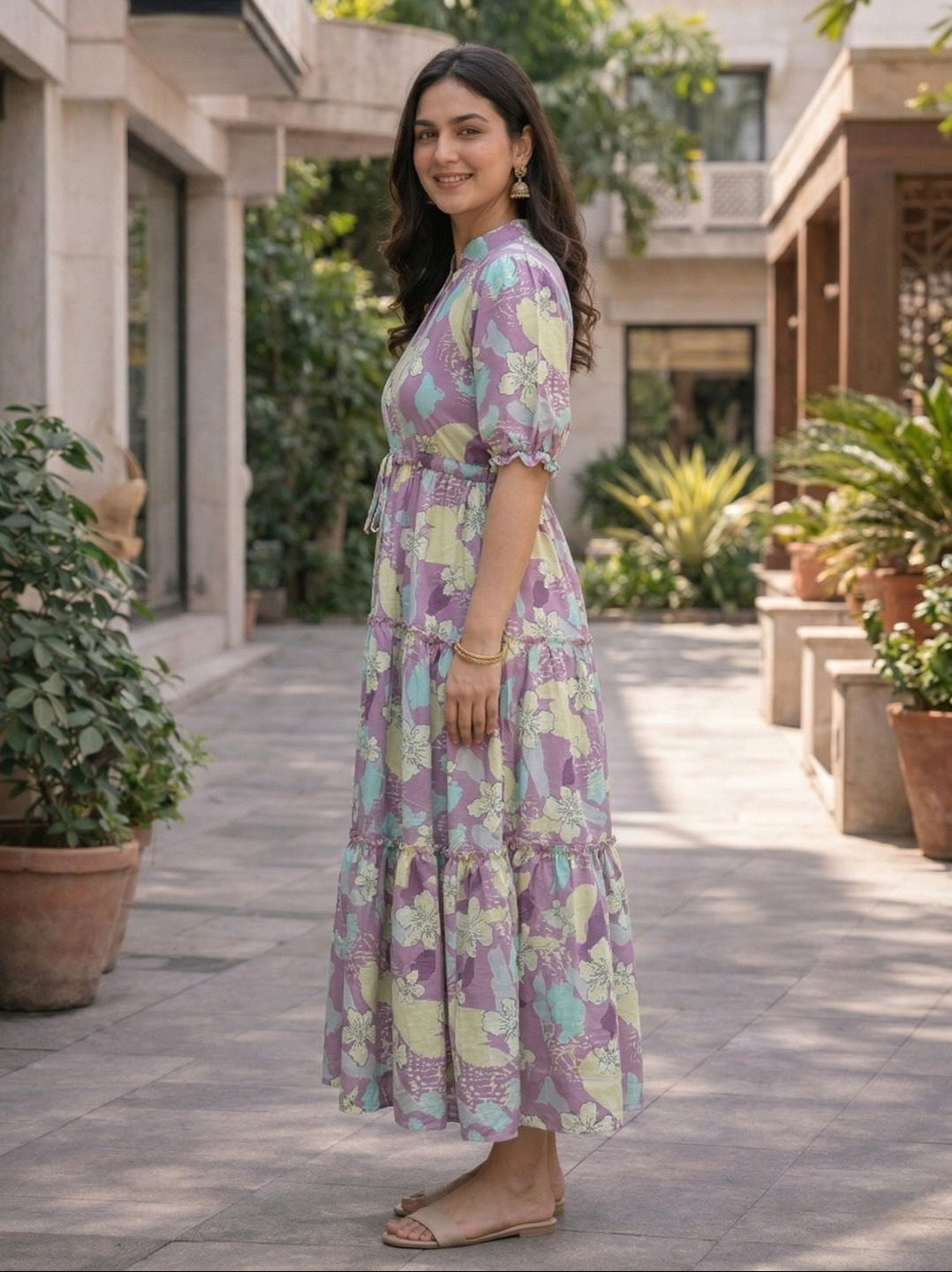 Floral Printed Tiered Kurti with Flowy Silhouette and – Comfortable Everyday Ethnic Style