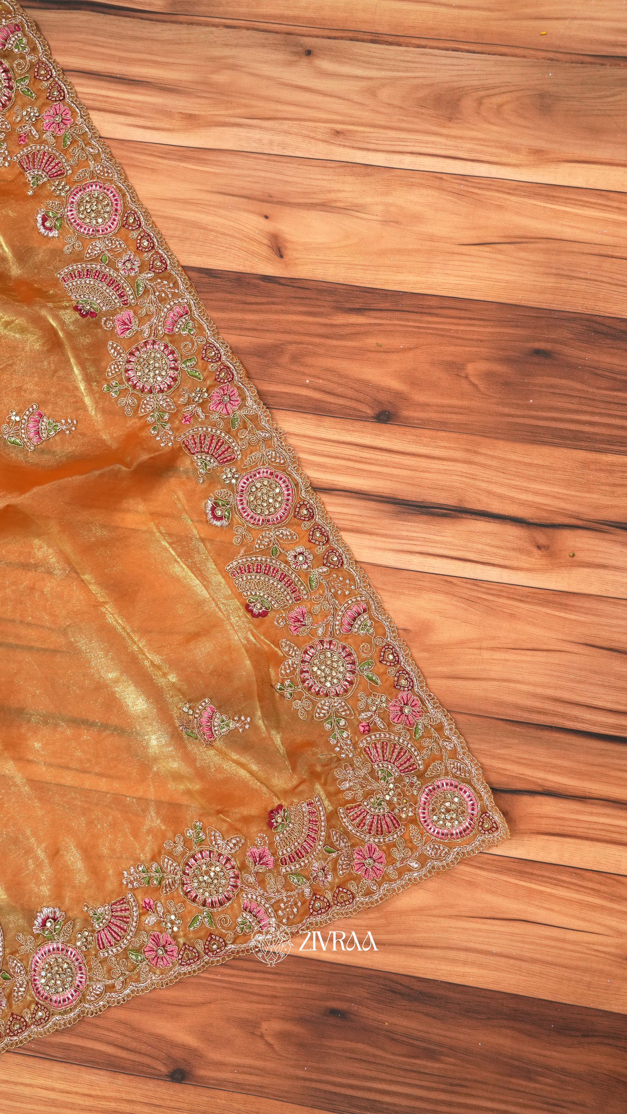 Elegant Lavender Grey Embroidered Organza Saree with Heavy Floral Zari Border