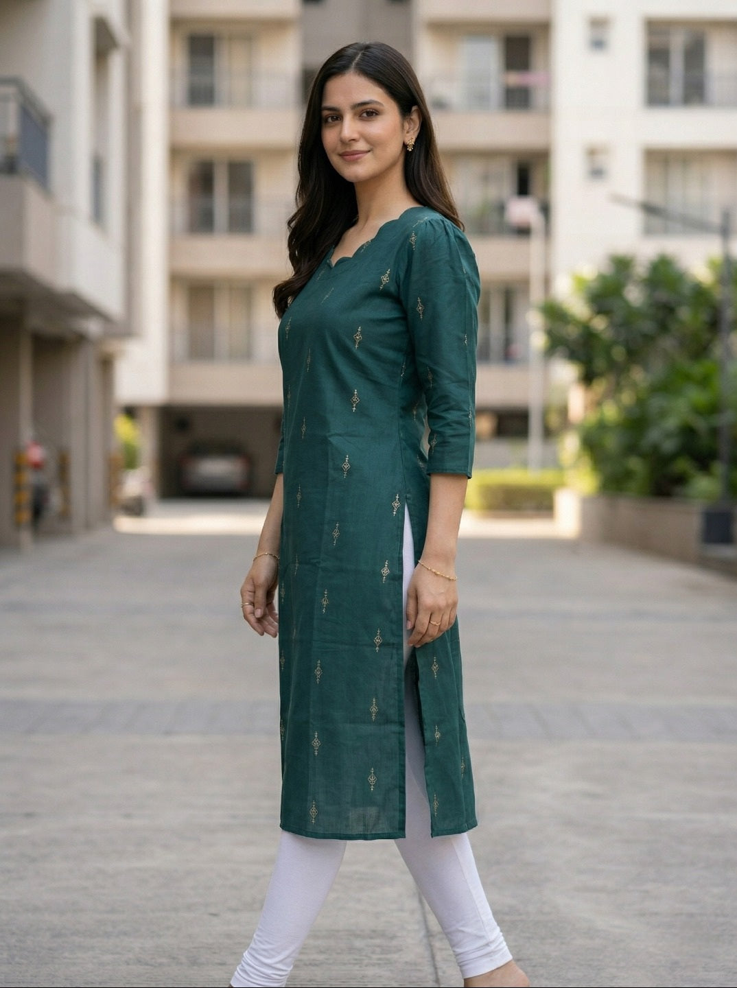 Women Cotton Blend Foil Print Kurti | Elegant Straight Fit Office & Casual Wear KurtI