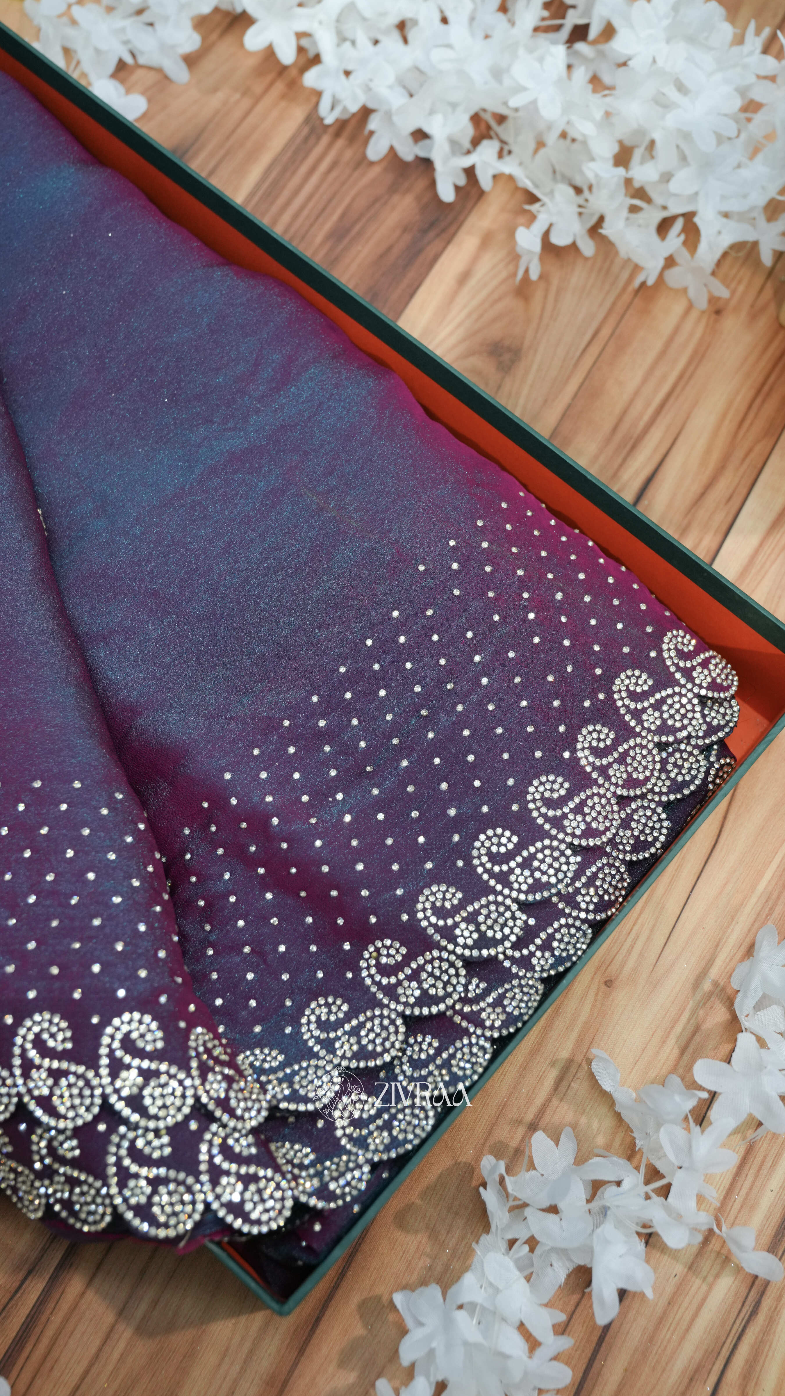 Royal Rani shimmer Swarovski Work Party Wear Saree with Elegant Border