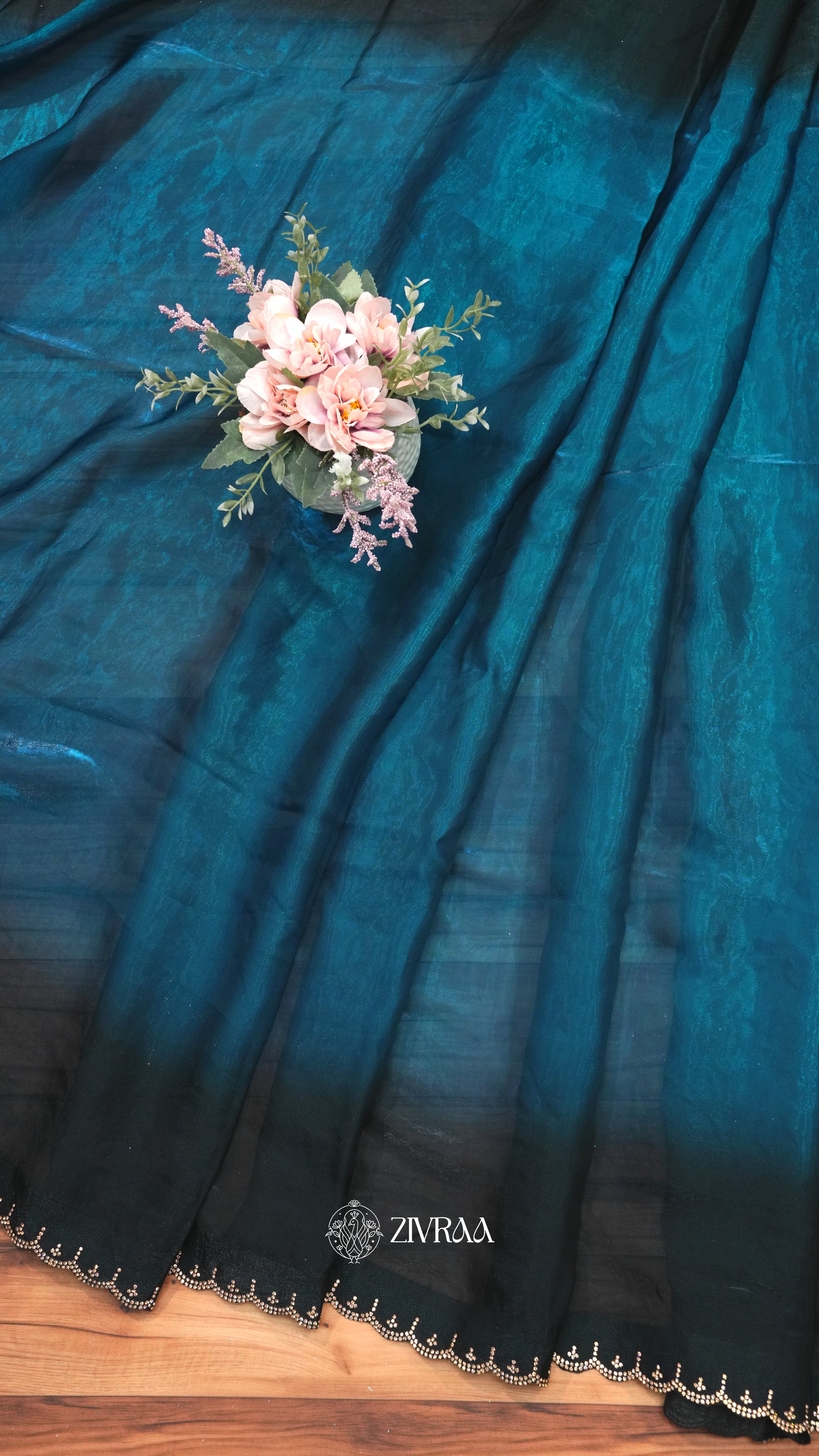 Black–Rani Ombre Designer Saree with Floral siroski Work Border