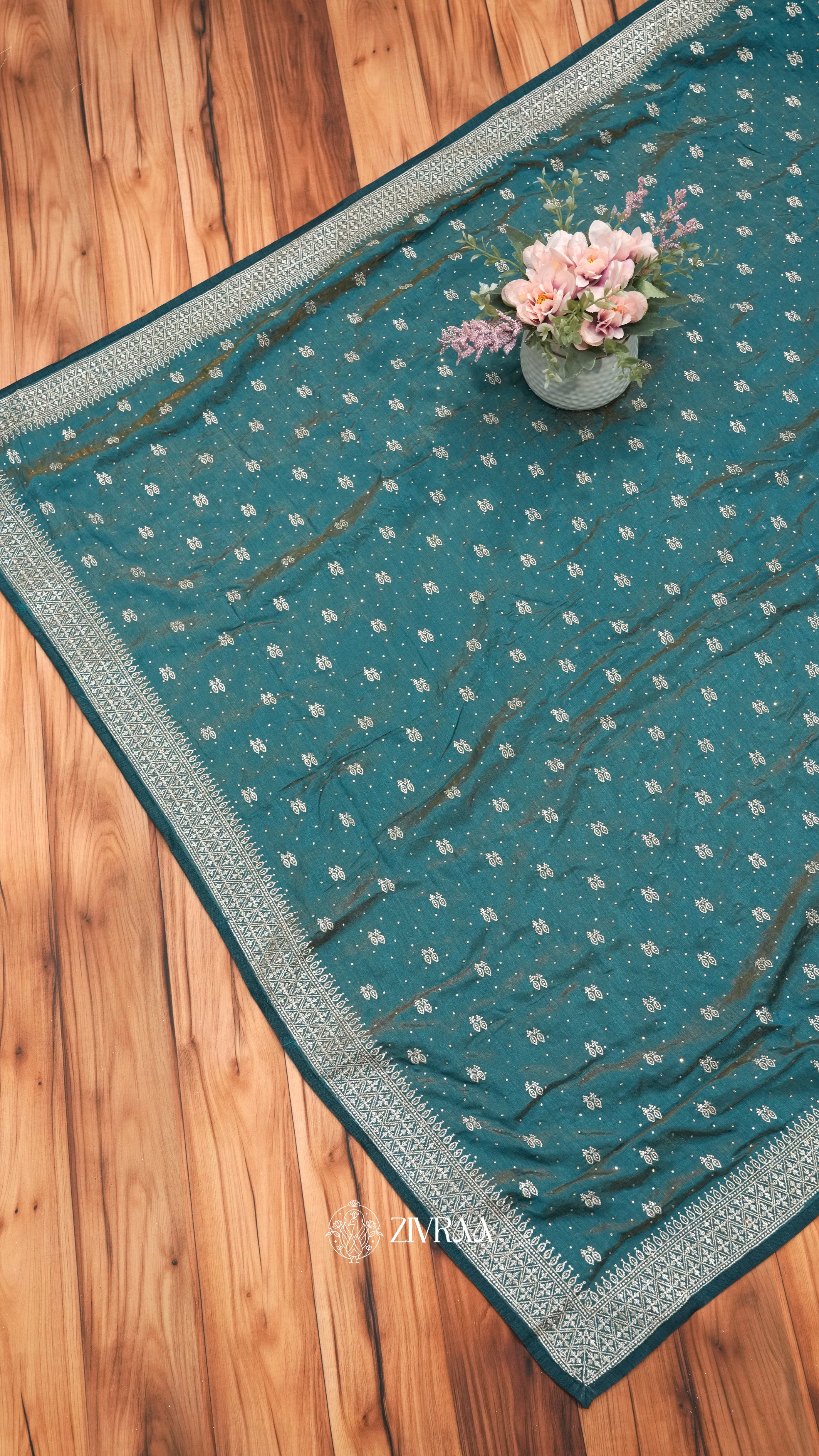 Elegant Dark Green Woven Silk Saree with Golden Motifs & Traditional Border