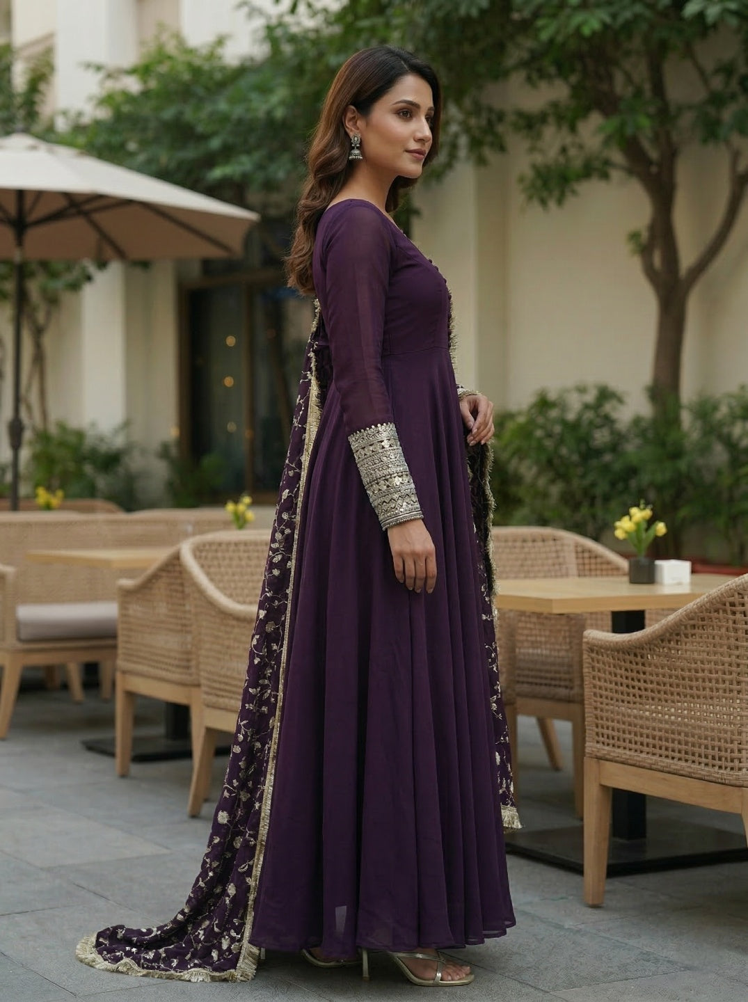 Georgette Anarkali Gown Set with Embroidered Dupatta & Pant – Festive Wear | Fully Stitched