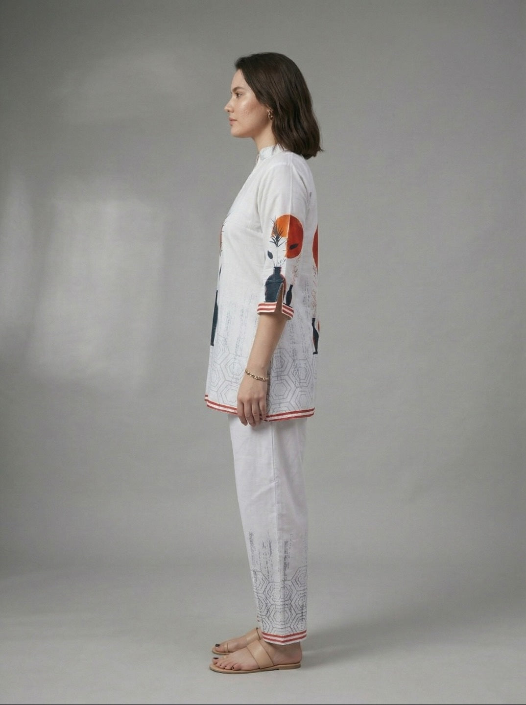 Women White Printed Rayon Slub Co-Ord Set | Casual Ethnic Two Piece Kurta Pant Set for Daily & Office Wear