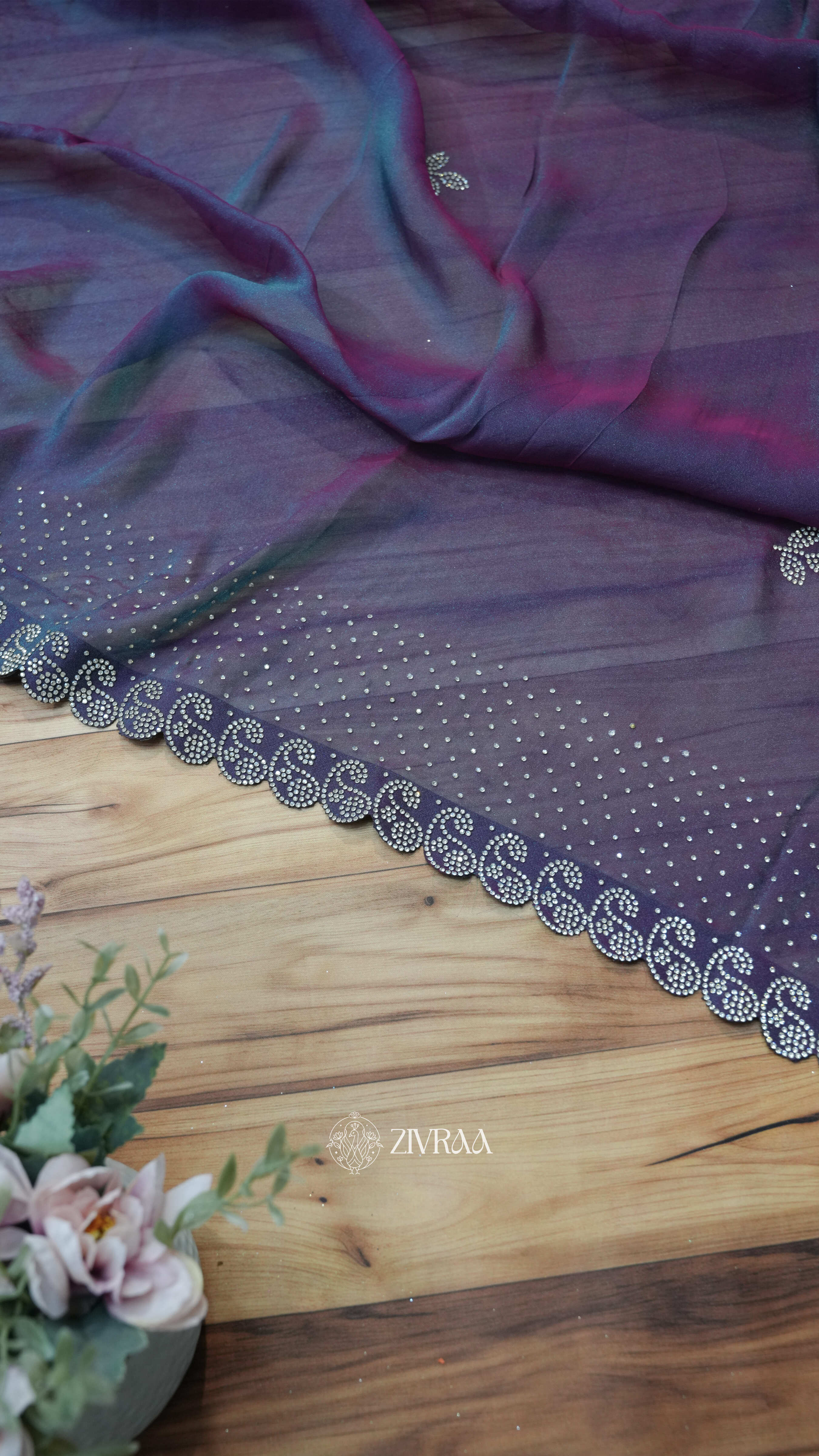 Royal Rani shimmer Swarovski Work Party Wear Saree with Elegant Border