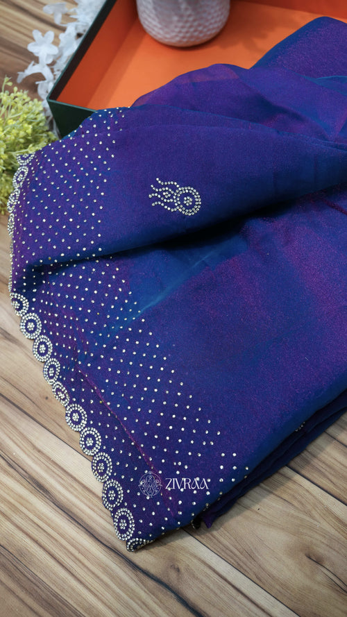 Elegant Copper shade Shimmer Saree with Crystal Stone Work Border