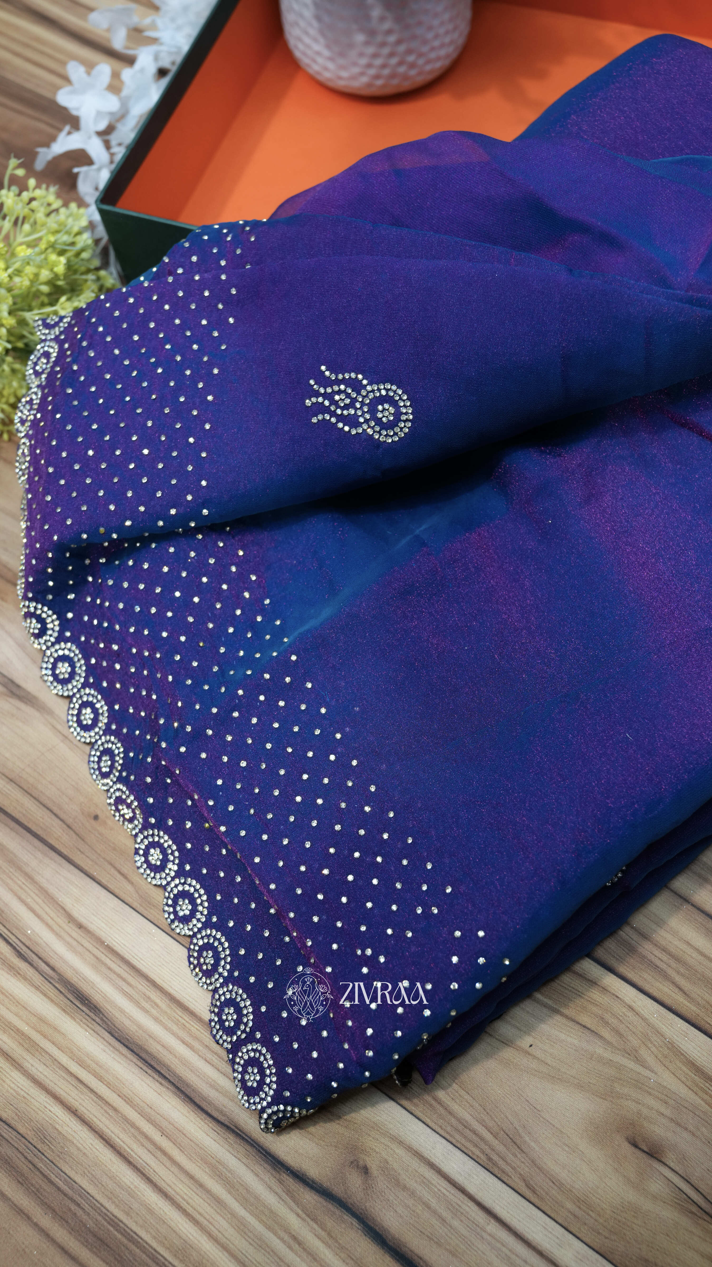Elegant purple Stone Work Saree with Designer Border | Party & Festive Wear
