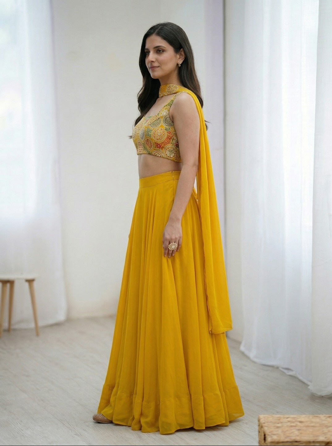 Georgette Lehenga Choli with Embroidered Blouse & Dupatta | Festive & Haldi Special Outfit