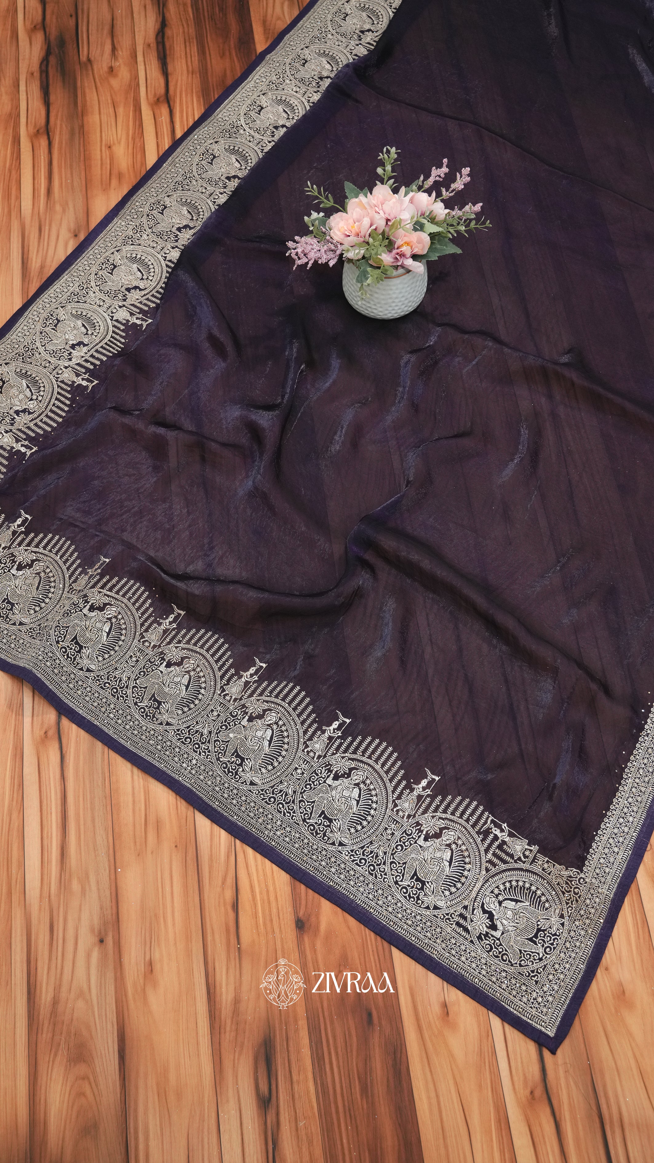 Elegant Wine Maroon Silk Saree with Traditional Silver Zari Figurative Border