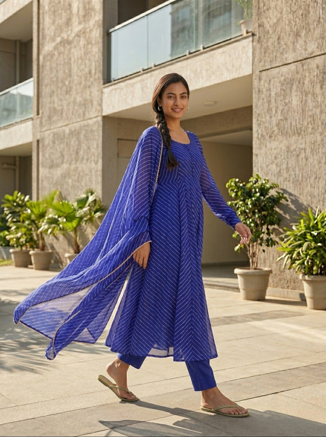 premium Laheriya Print Anarkali Suit Set with Dupatta | Designer Fox Georgette Flared Kurta Set for Women