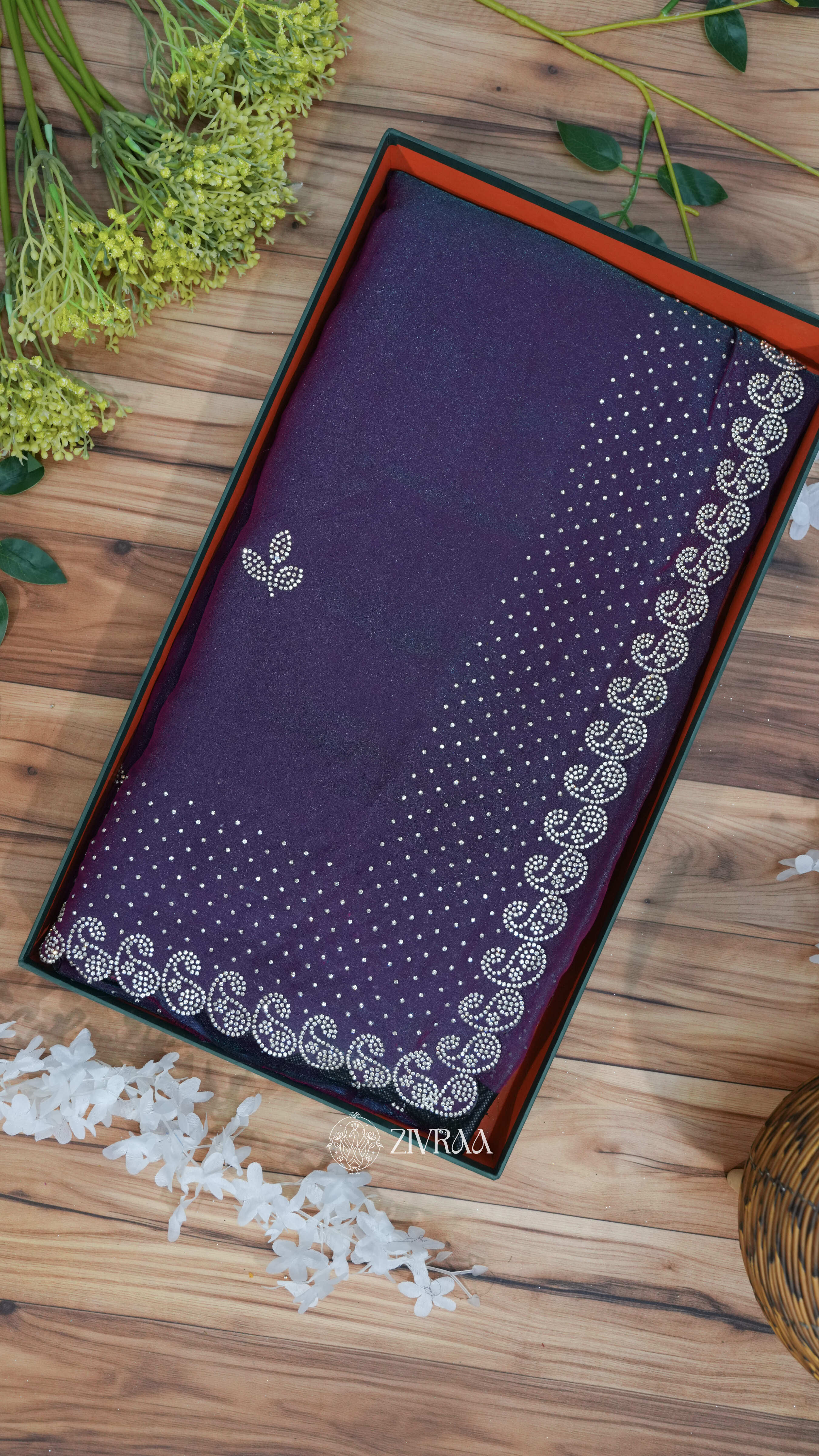 Royal Rani shimmer Swarovski Work Party Wear Saree with Elegant Border