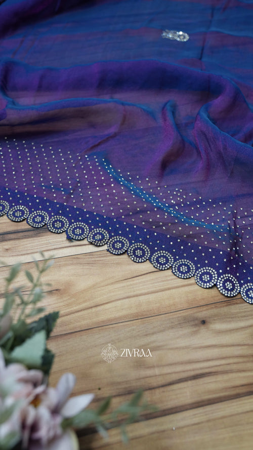 Elegant Copper shade Shimmer Saree with Crystal Stone Work Border