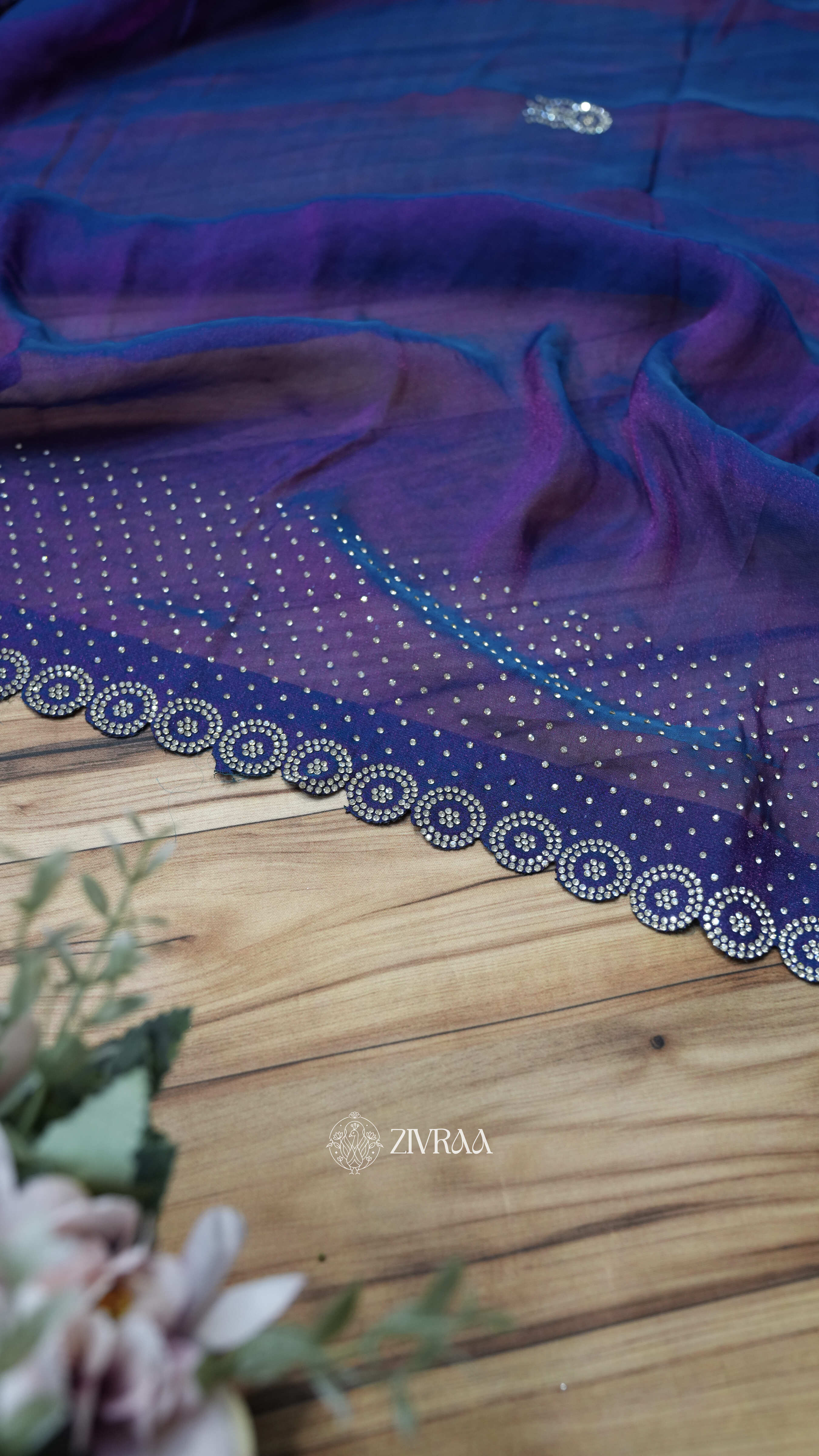 Royal Rani shimmer Swarovski Work Party Wear Saree with Elegant Border