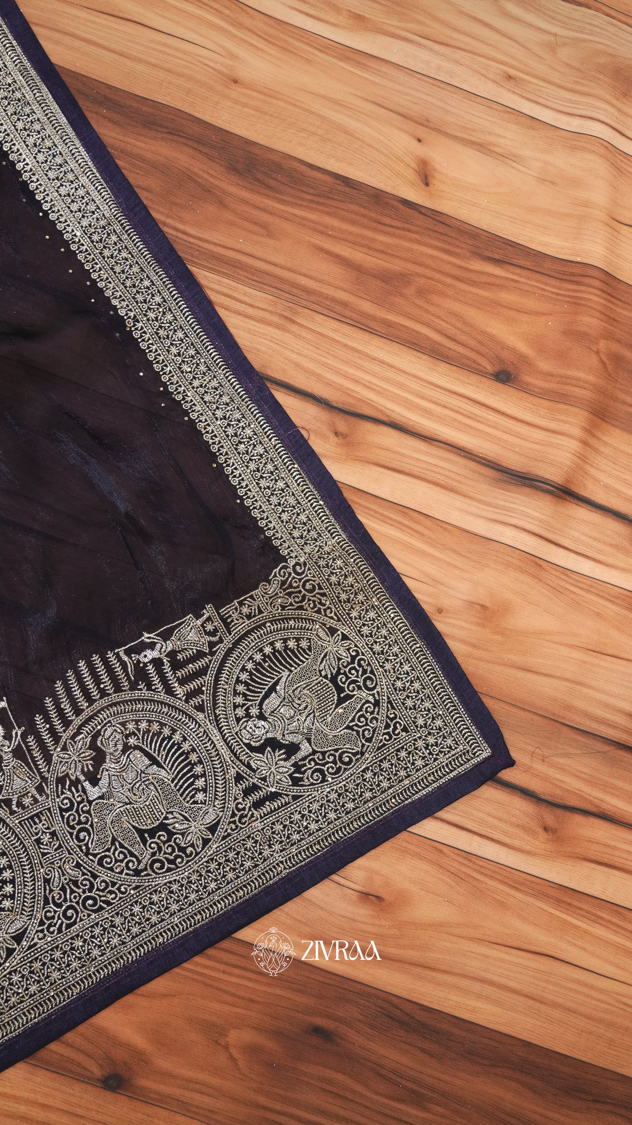 Elegant Rani Silk Saree with Traditional Silver Zari Motifs & Designer Border