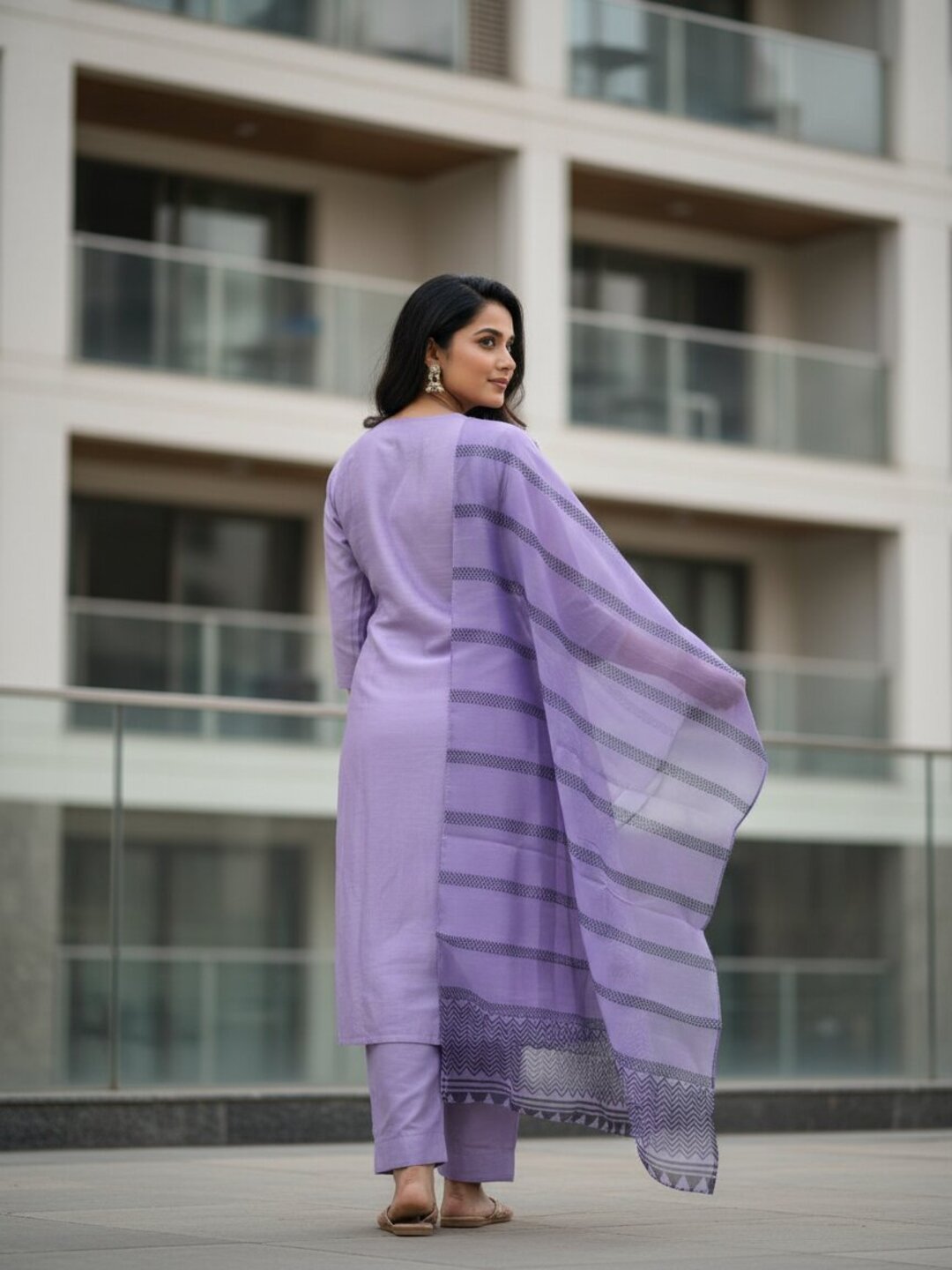 Purple 3 Piece Kurta Set for Women with Printed Dupatta | Elegant Straight Kurti Pant Set | Office Wear, Festive Wear & Daily Wear Ethnic Suit