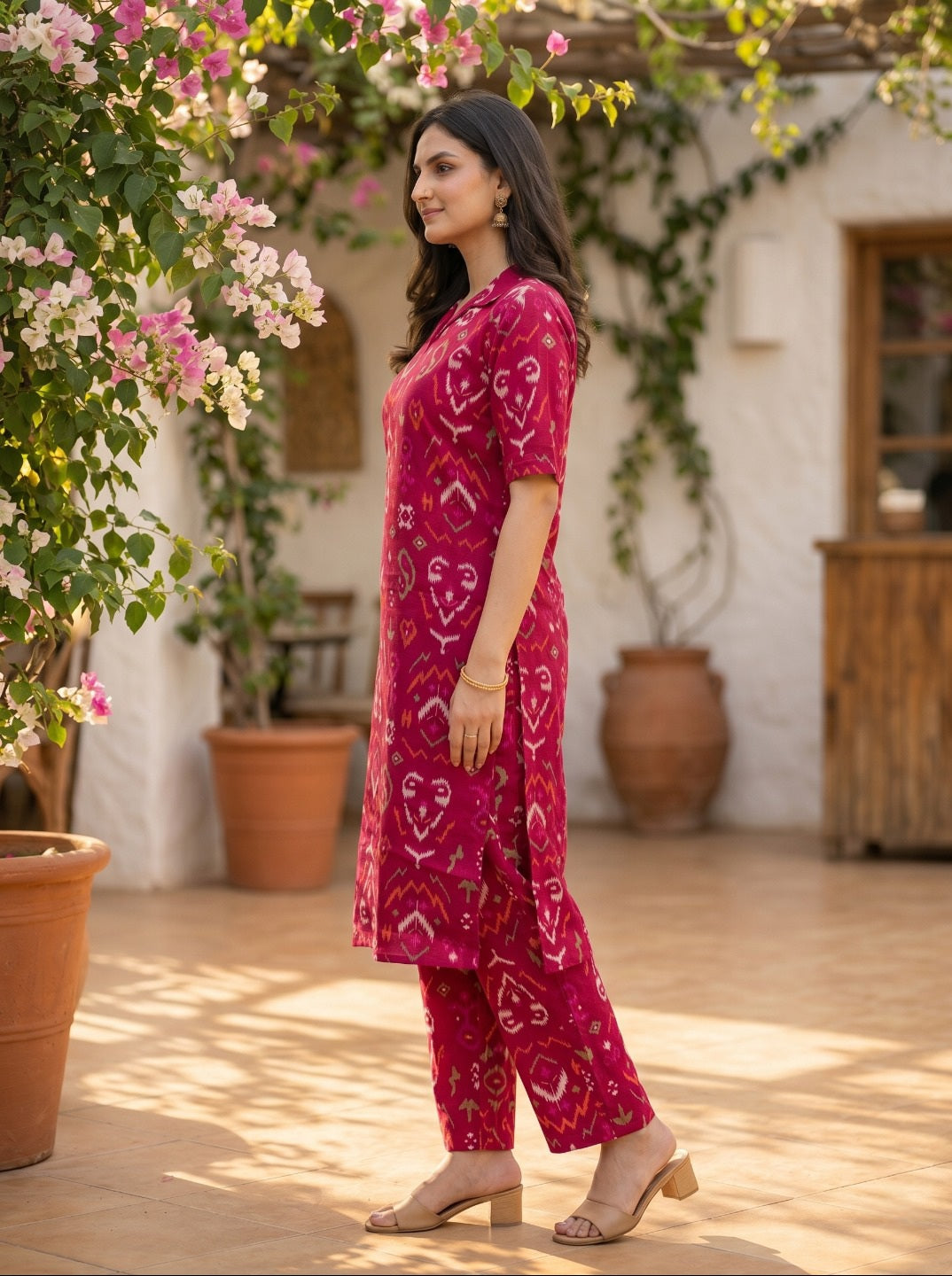 Darkpink Vartican Silk Printed Co-Ord Set for Women | Premium Ethnic Co-Ord Set with Straight Pant | Festive & Casual Wear