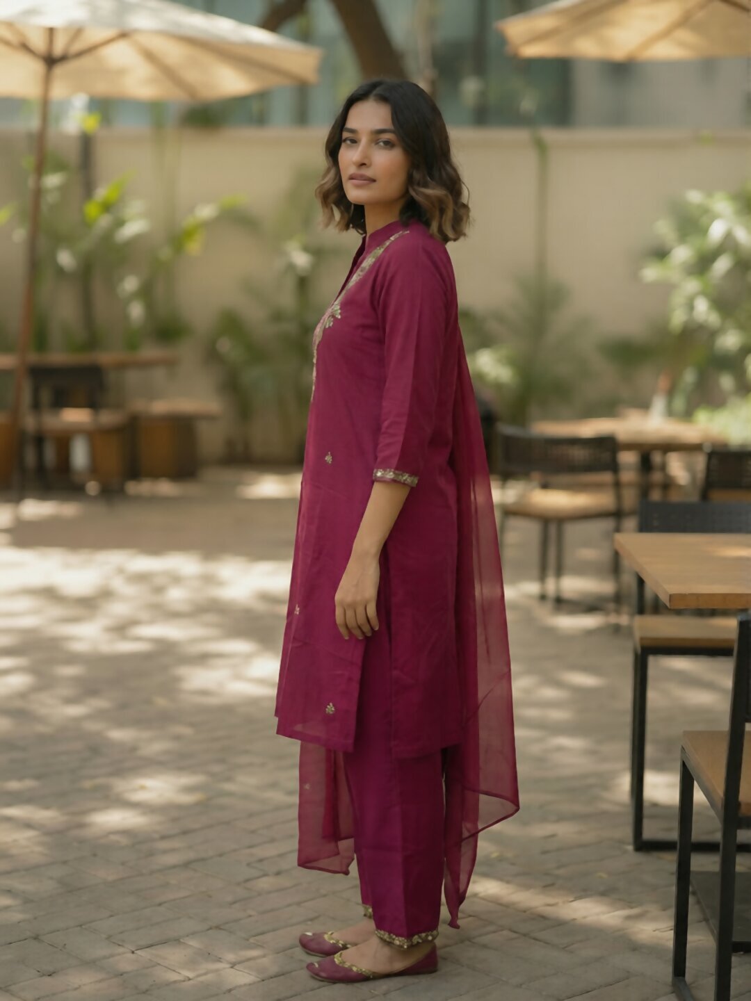 Maroon Floral Embroidered 3 Piece Kurta Set for Women with Dupatta | Elegant Wine Color Kurti Pant Set | Festive Wear, Wedding & Party Ethnic Suit