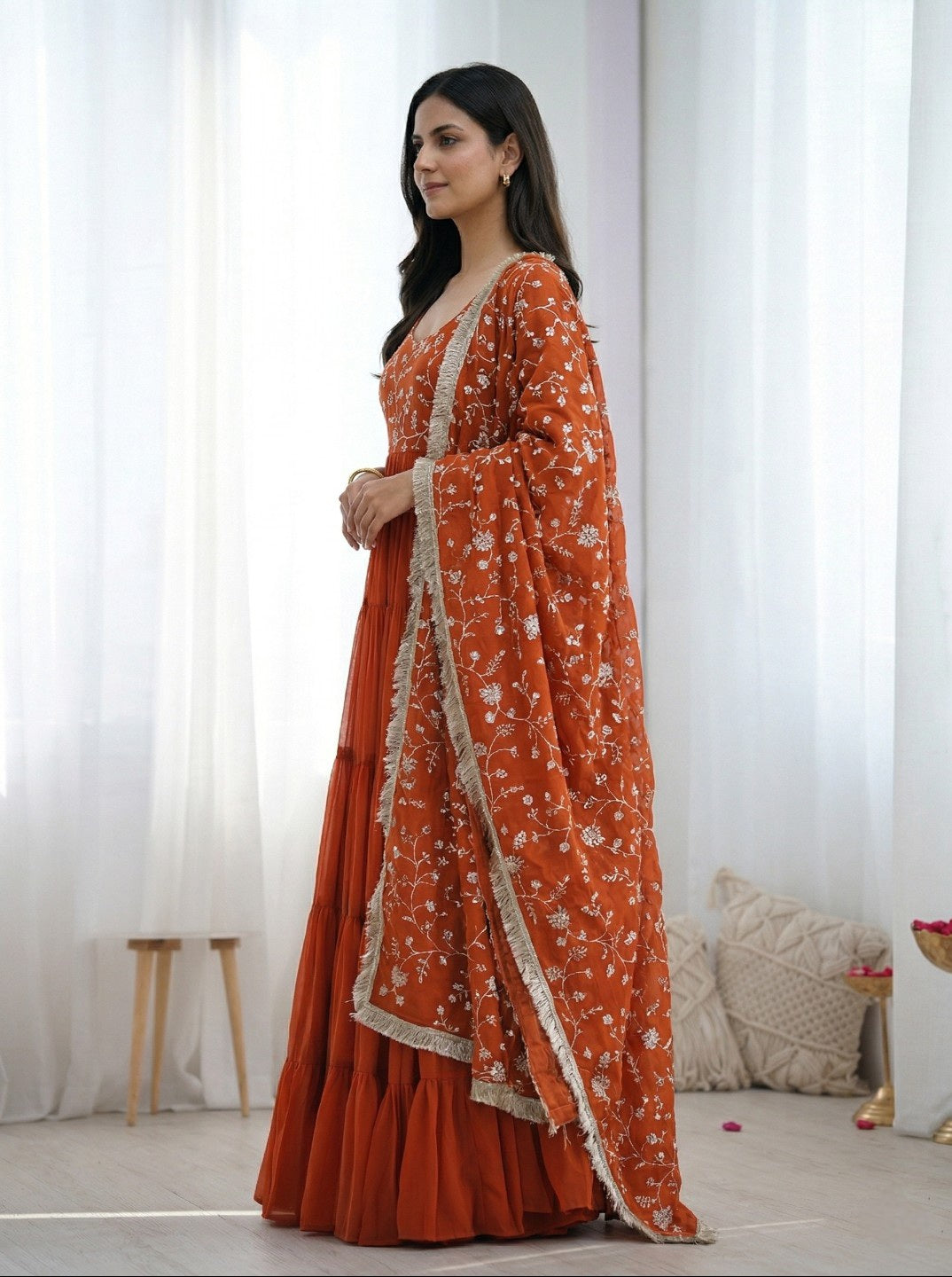 Anarkali Kurta Set with Dupatta & Pant | Fox Georgette Heavy Flared Ethnic Wear for Women | Festive & Wedding Collection