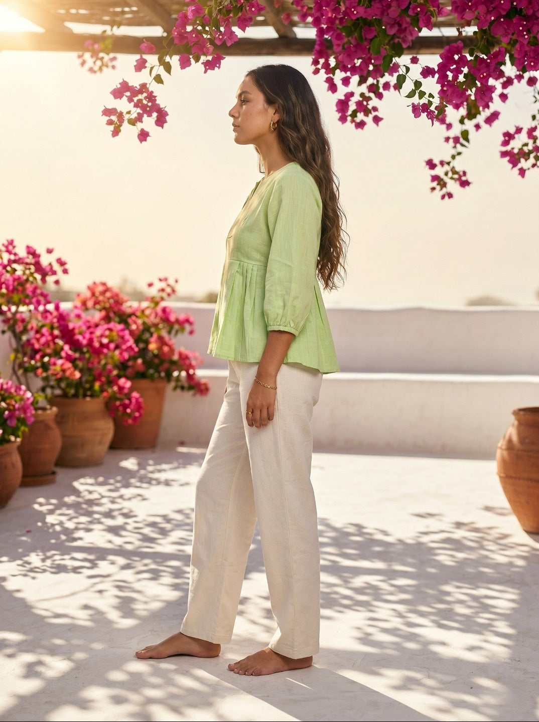 Women Trendy Linen Cotton Co-Ord Set | Elegant Peplum Summer Co-Ord Set Outfit