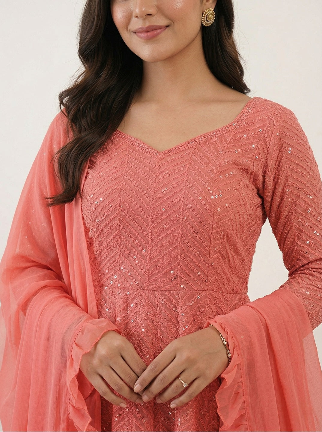 Georgette Anarkali Suit Set with Dupatta | Designer Lucknowi Embroidered Ethnic Wear