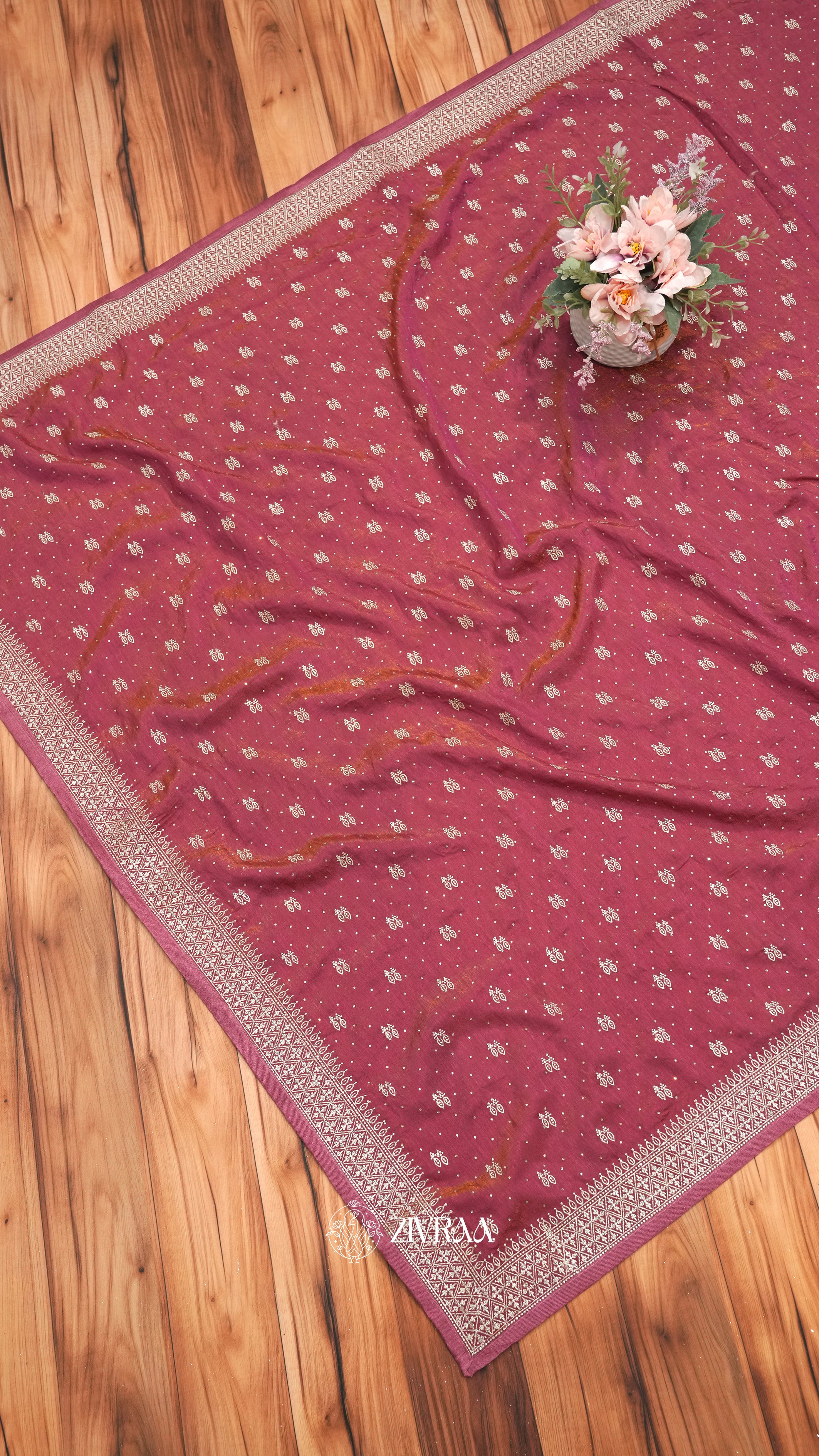 Elegant Dark pink Embroidered Saree with Traditional Border