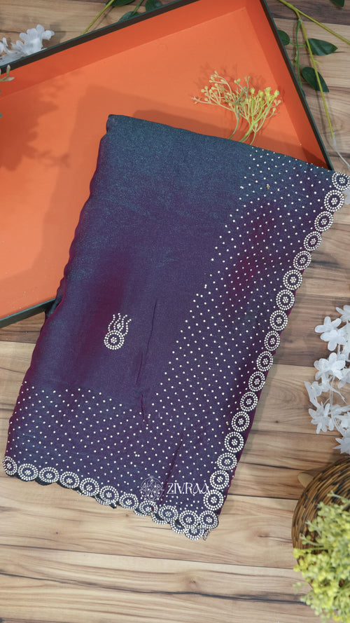 Elegant Copper shade Shimmer Saree with Crystal Stone Work Border