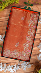 Mustard Golden Silk Saree with Heavy Floral Embroidered Border & Zari Work