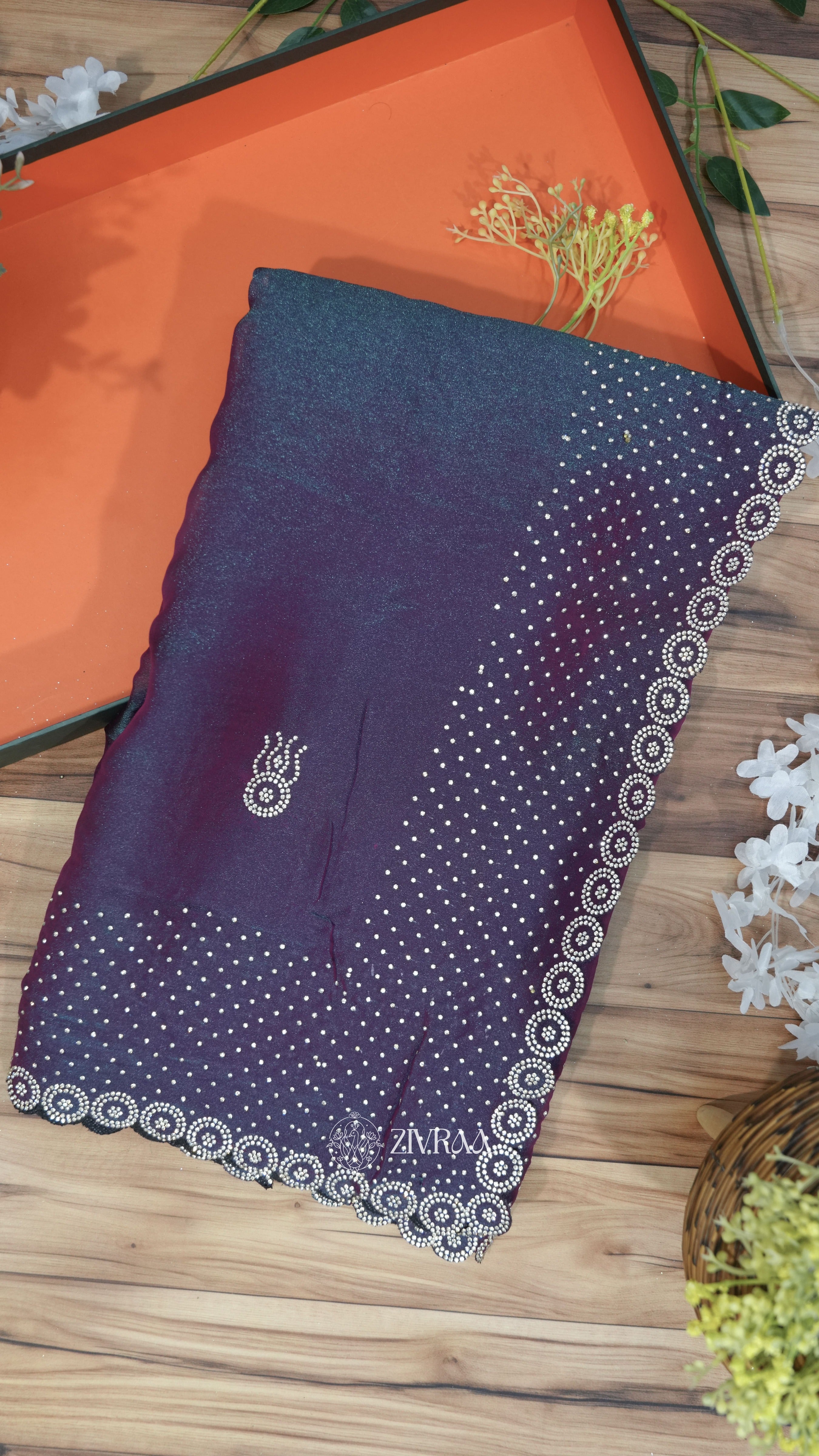 Royal Rani shimmer Swarovski Work Party Wear Saree with Elegant Border