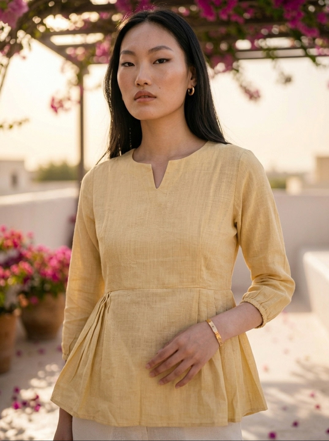 Stylish Linen Cotton Co-Ord Set for Women | Trendy Peplum Top & Straight Pant Summer Outfit