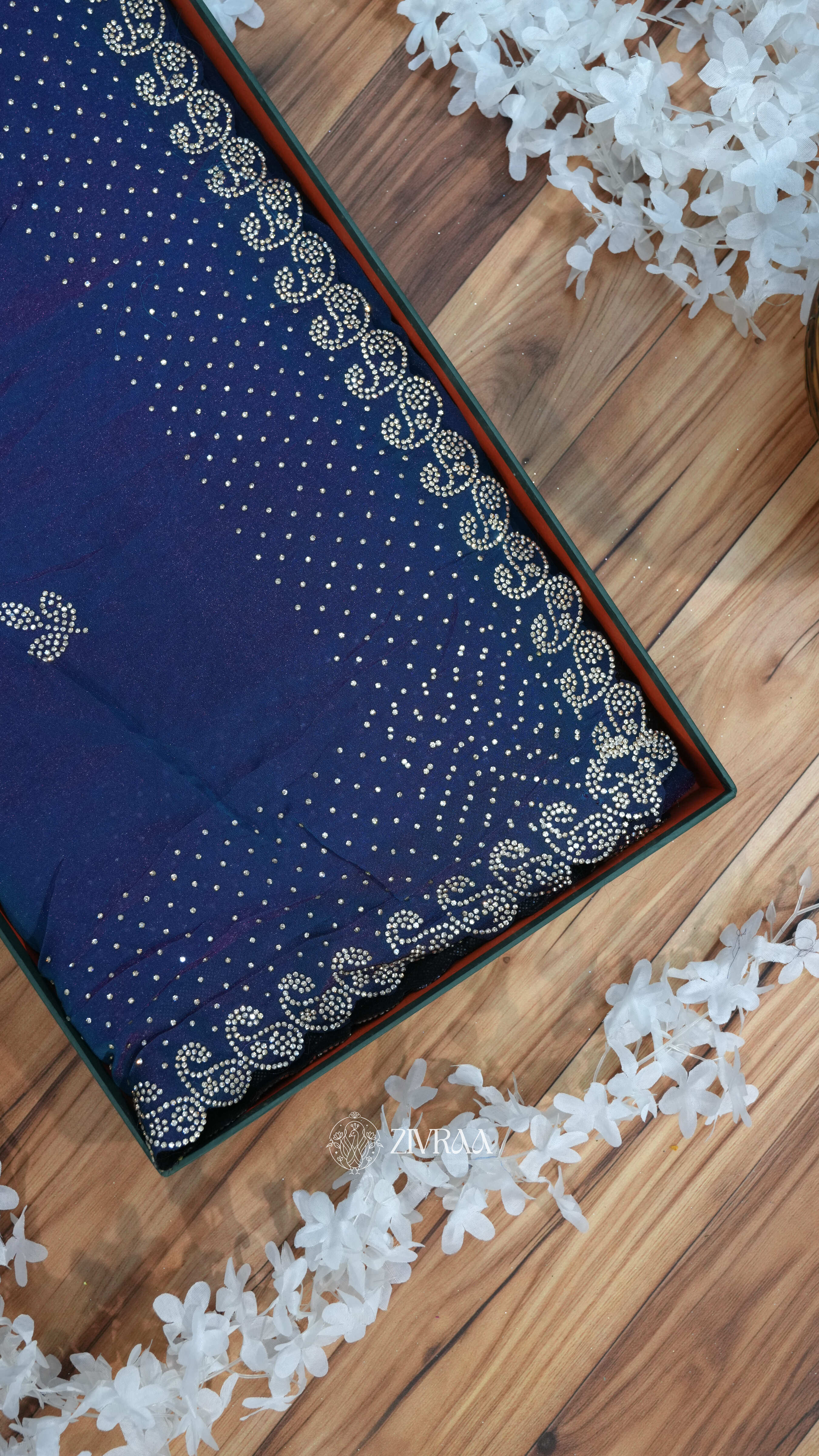 Elegant Dark Olive Stone Work Designer Saree with Embellished Border