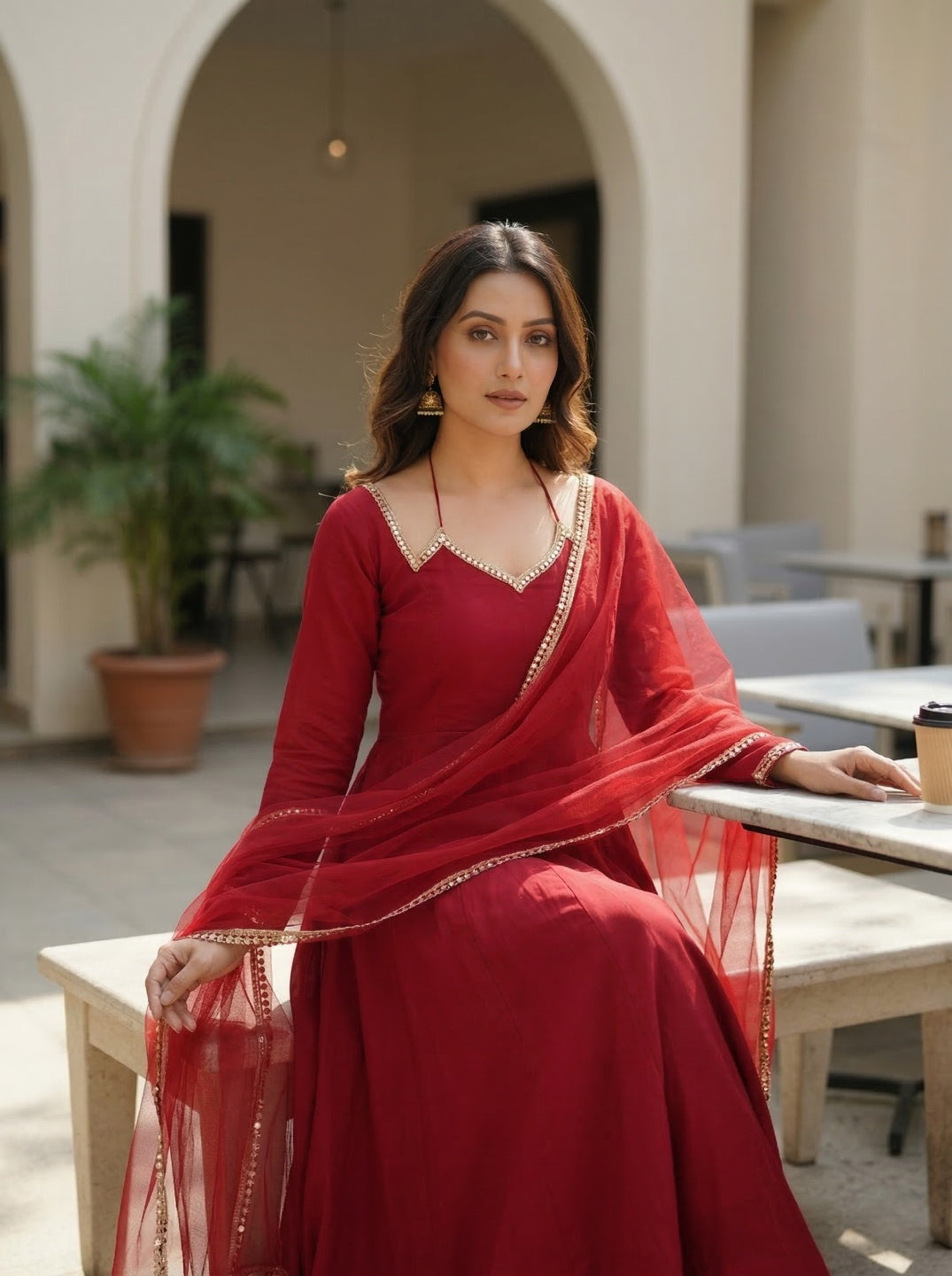Anarkali Kurta Set with Net Dupatta | Roman Silk Chanderi Festive Wear for Women