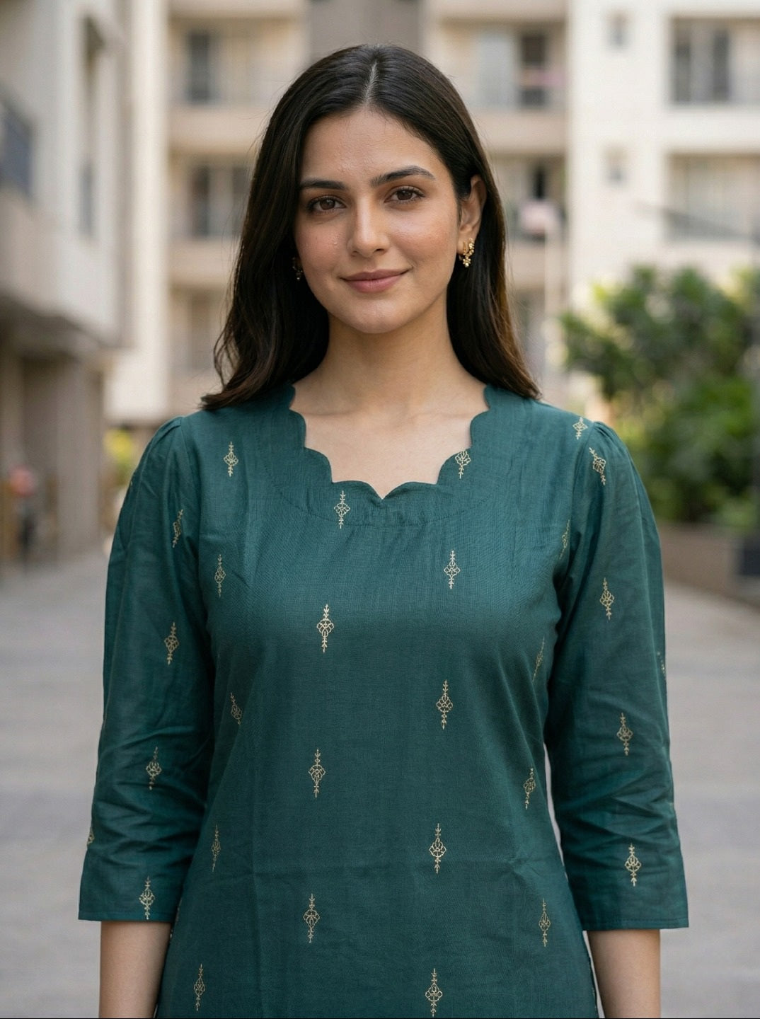 Women Cotton Blend Foil Print Kurti | Elegant Straight Fit Office & Casual Wear KurtI