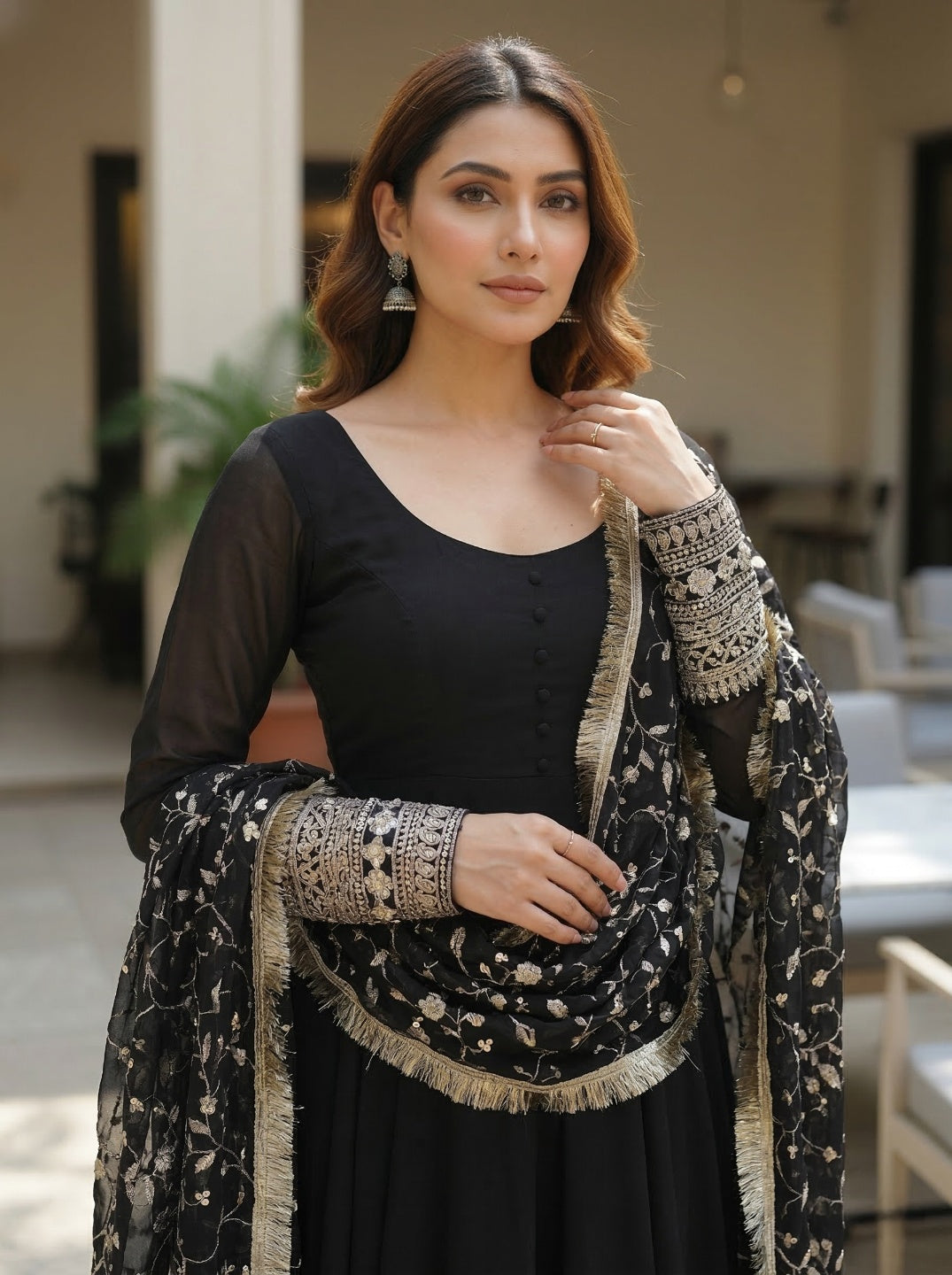 Georgette Anarkali Gown Set with Embroidered Dupatta & Pant – Festive Wear | Fully Stitched