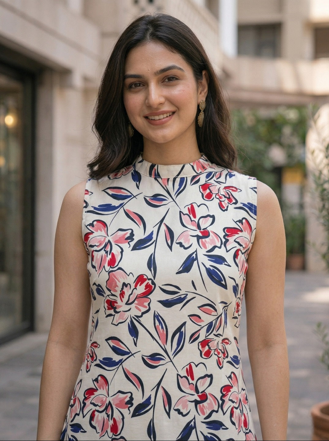 Women Floral Printed 2 Kurta Set with Pants | Sleeveless Straight Kurti Set | Casual Summer Ethnic Wear for Women