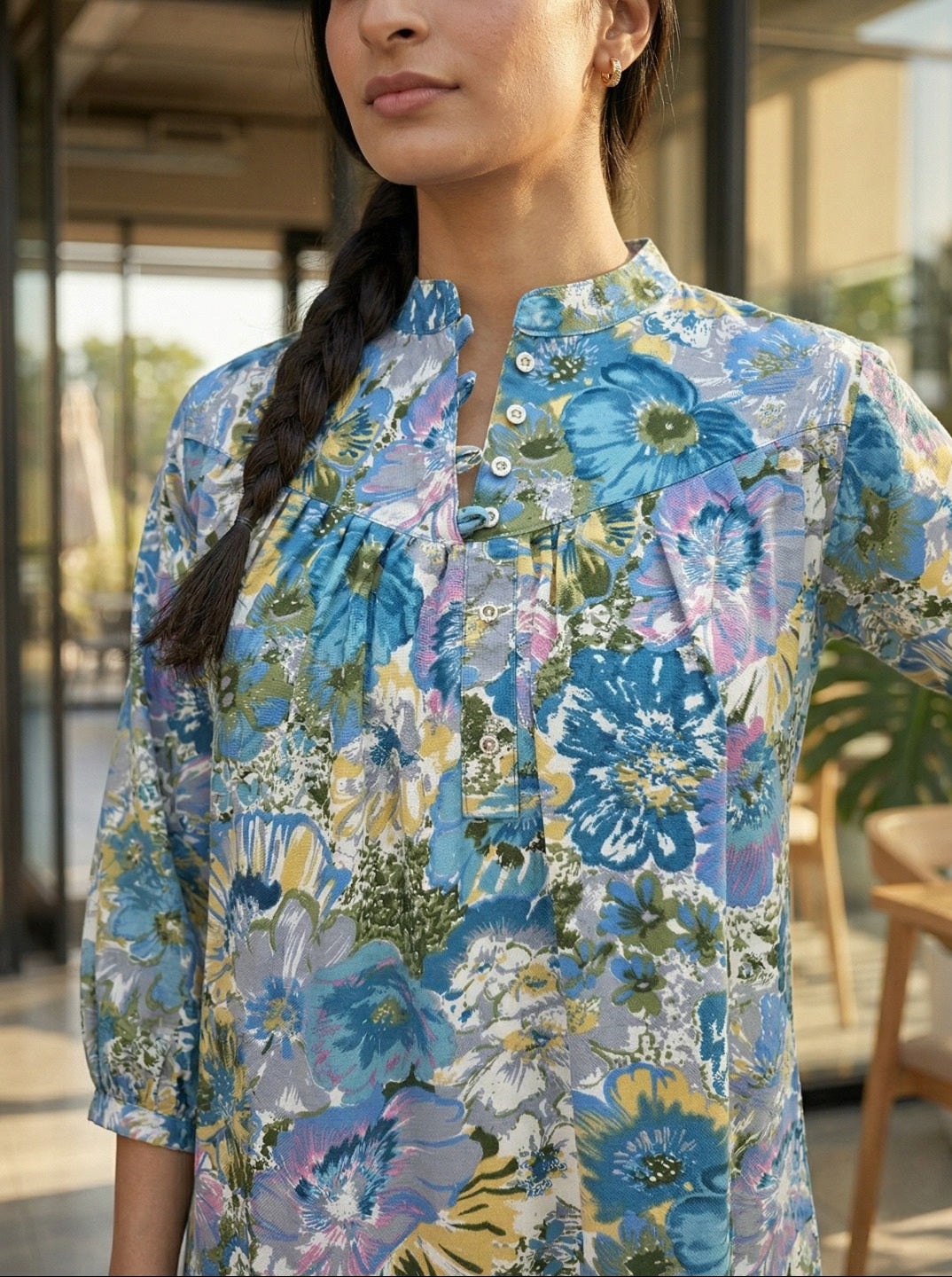 Women Floral Printed Cotton Kurti | 3/4th Sleeve Straight Fit Ethnic Kurta for Daily Wear, Office Wear & Summer Casual Outfit (1 Piece)