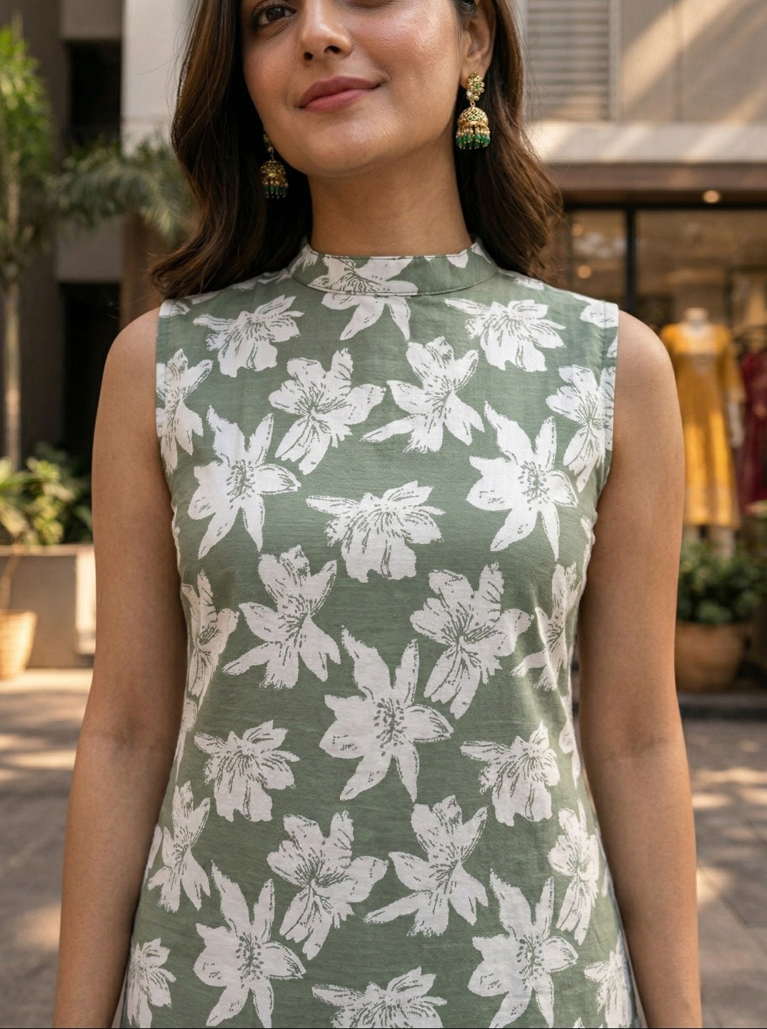 Women Floral Printed 2 Piece Kurta Set with Pants | Sleeveless Straight Kurti Set | Summer Ethnic Wear for Women
