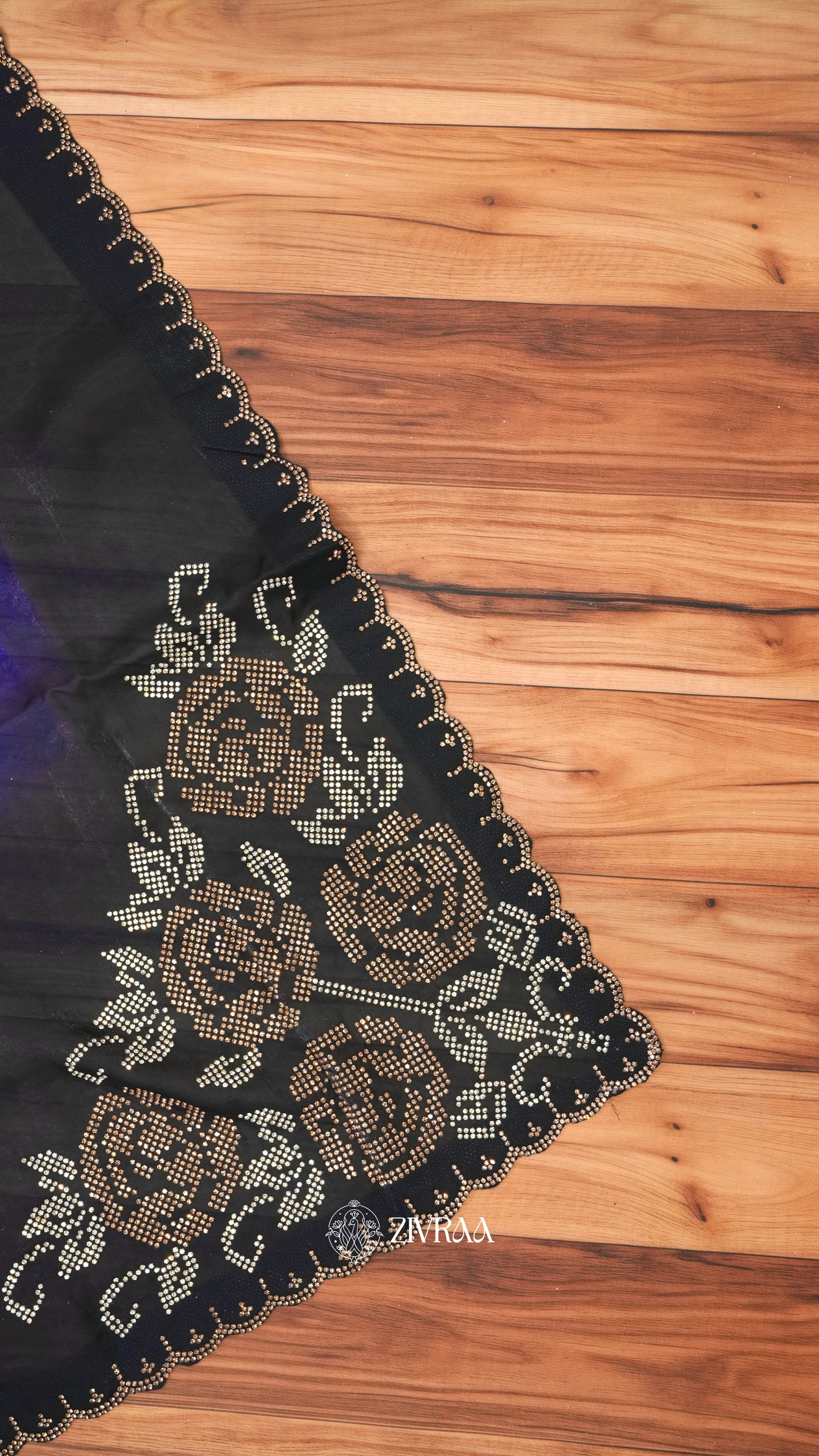 Black–Rani Ombre Designer Saree with Floral siroski Work Border