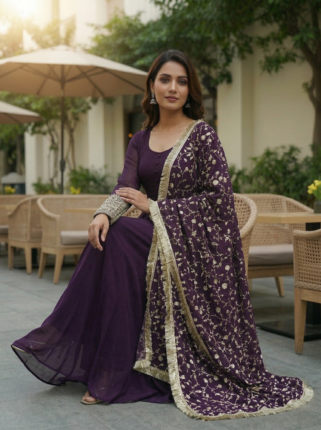 Georgette Anarkali Gown Set with Dupatta – Designer Ethnic Wear for Women